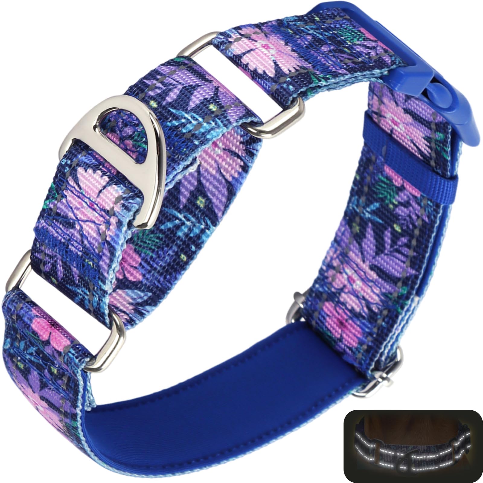 Martingale Collar For Dogs, Reflective Adjustable Soft Nylon Dog Collars With Boho Flower Patterns For Small Medium Large Dog (S