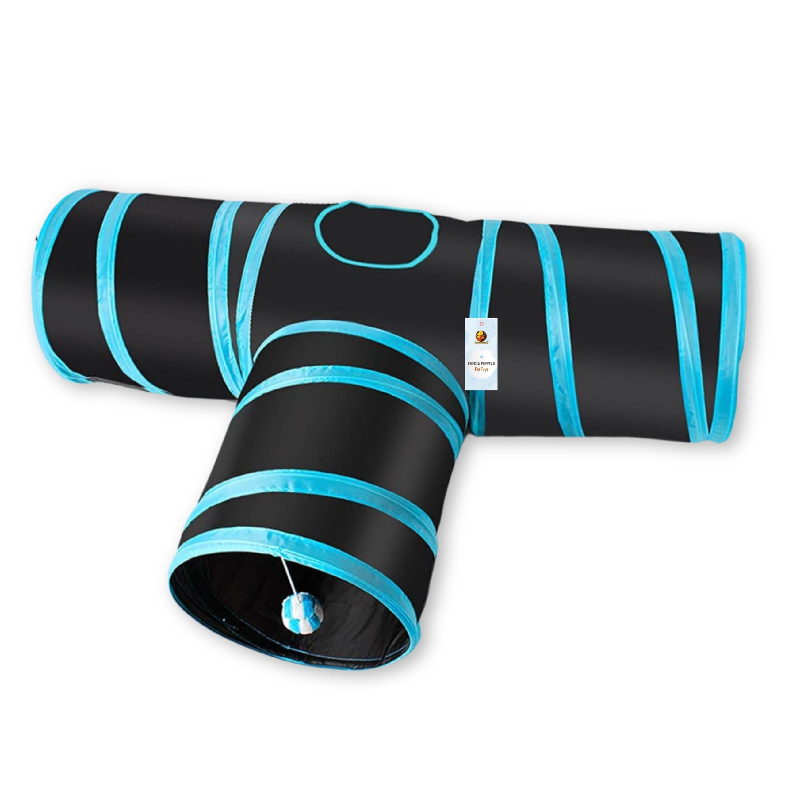 Foodie Puppies Interactive Lightweight Foldable TShape Tube Hiding Tunnel With Hanging Ball  Perfect For Small Cats, Kittens, 