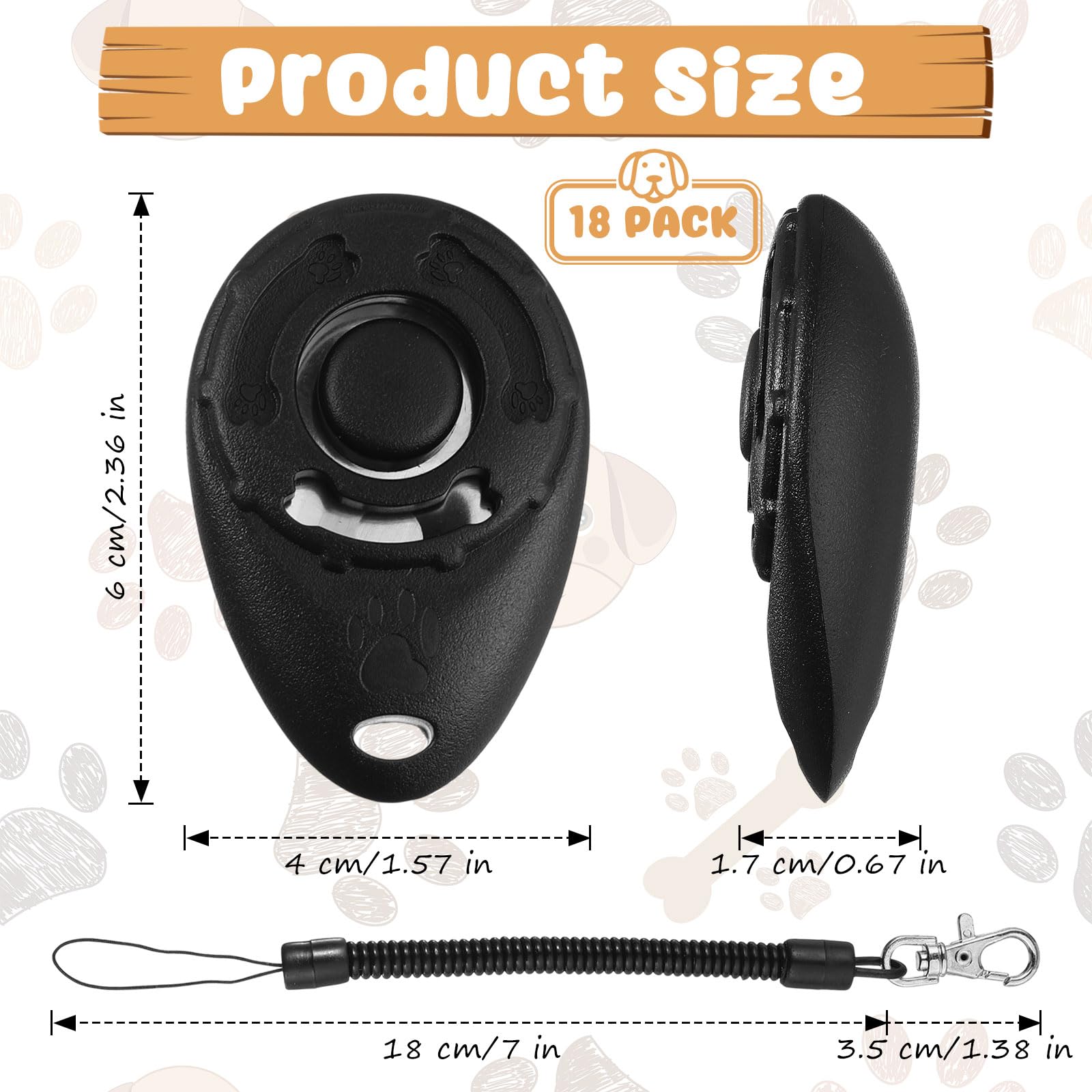 Frienda 18 Pieces Dog Training Clicker, Pet Behavioral Training Clickers With Wrist Strap For Dogs Cats Puppy Birds Horses(Black
