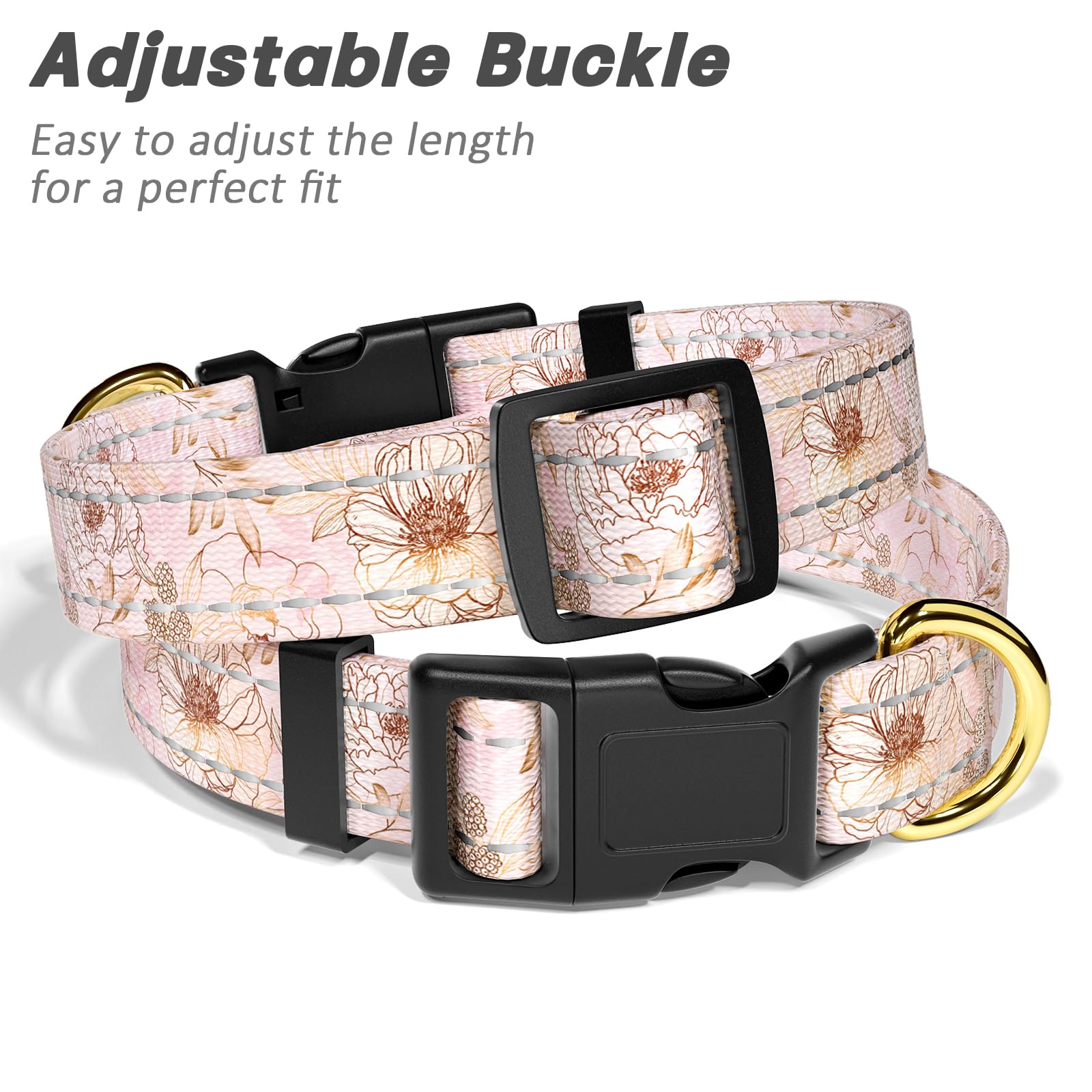 Tmoodel Reflective Dog Collar For Extra Small Dogs, Cute Flower Theme Adjustable Heavy-Duty Nylon Puppy Collar For Boy And Girl