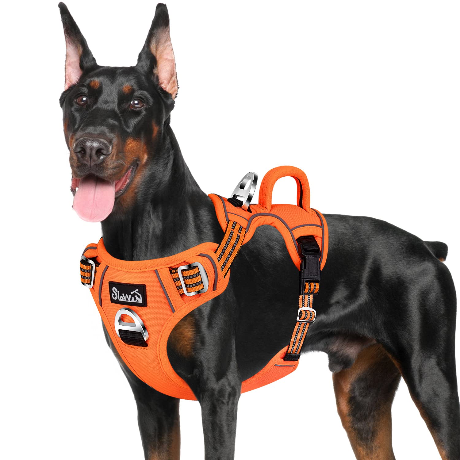 Slowton No Pull Dog Harness, Heavy Duty No Choke Pet Harness With 2 Leash Clips And Easy Control Vertical Handle, Adjustable Sof