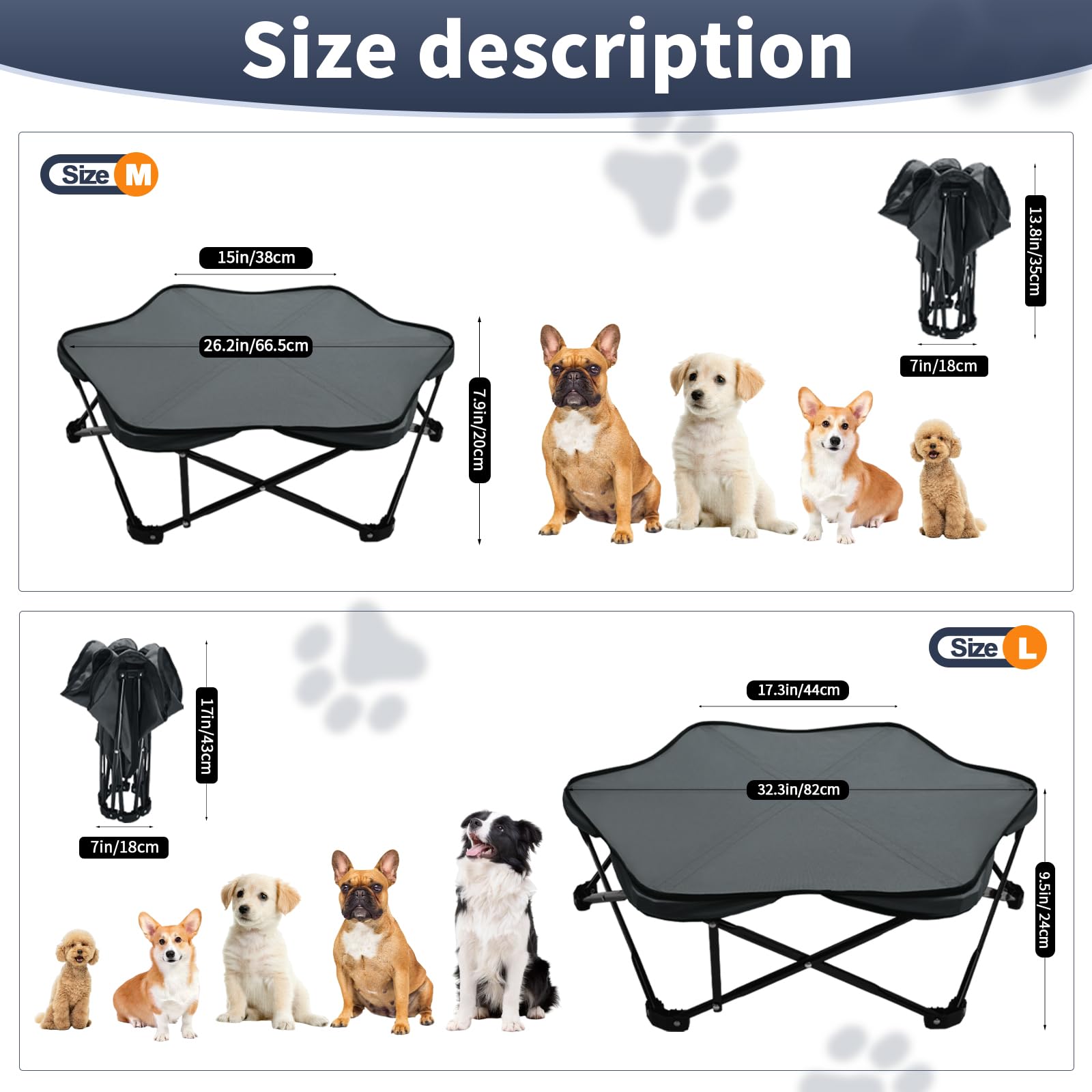 Pozico Hexagonal Elevated Dog Bed, 32'' Foldable Pet Cot With Carry Handle, Removable Plush Cushion, Breathable Raised Frame For