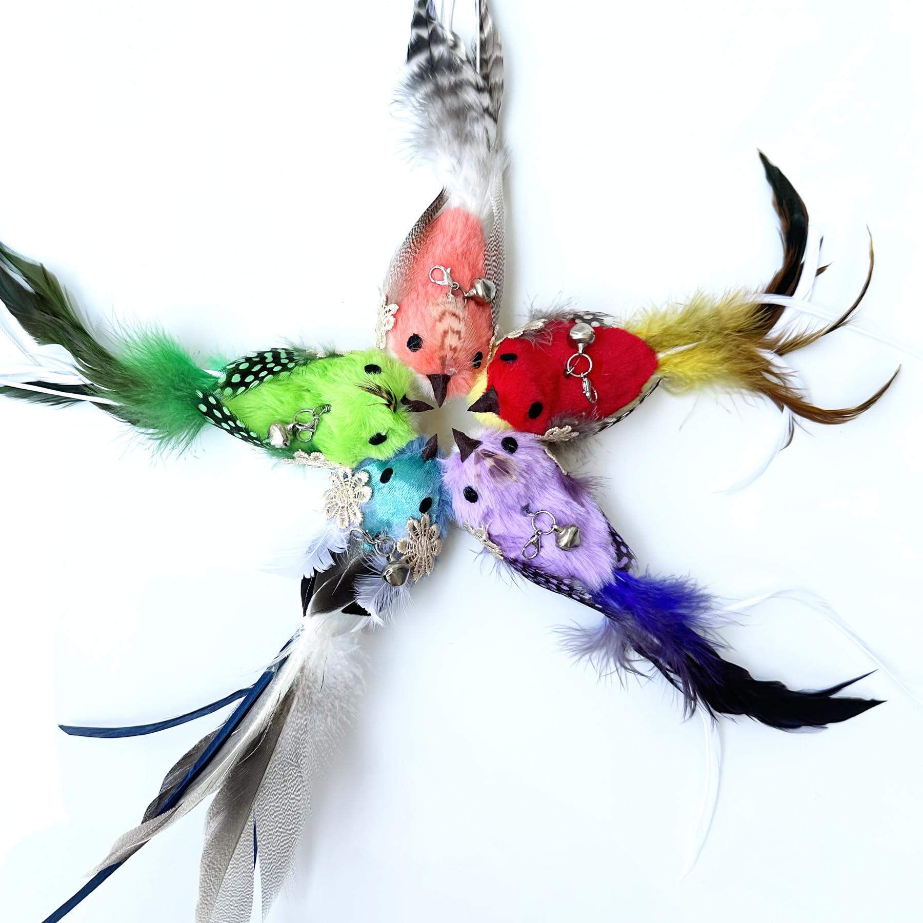 Cateneed Cat Wand Toy, 6 Pieces Interactive Cat Wand Bird Feather Toys For Indoor Cats Play Exercise