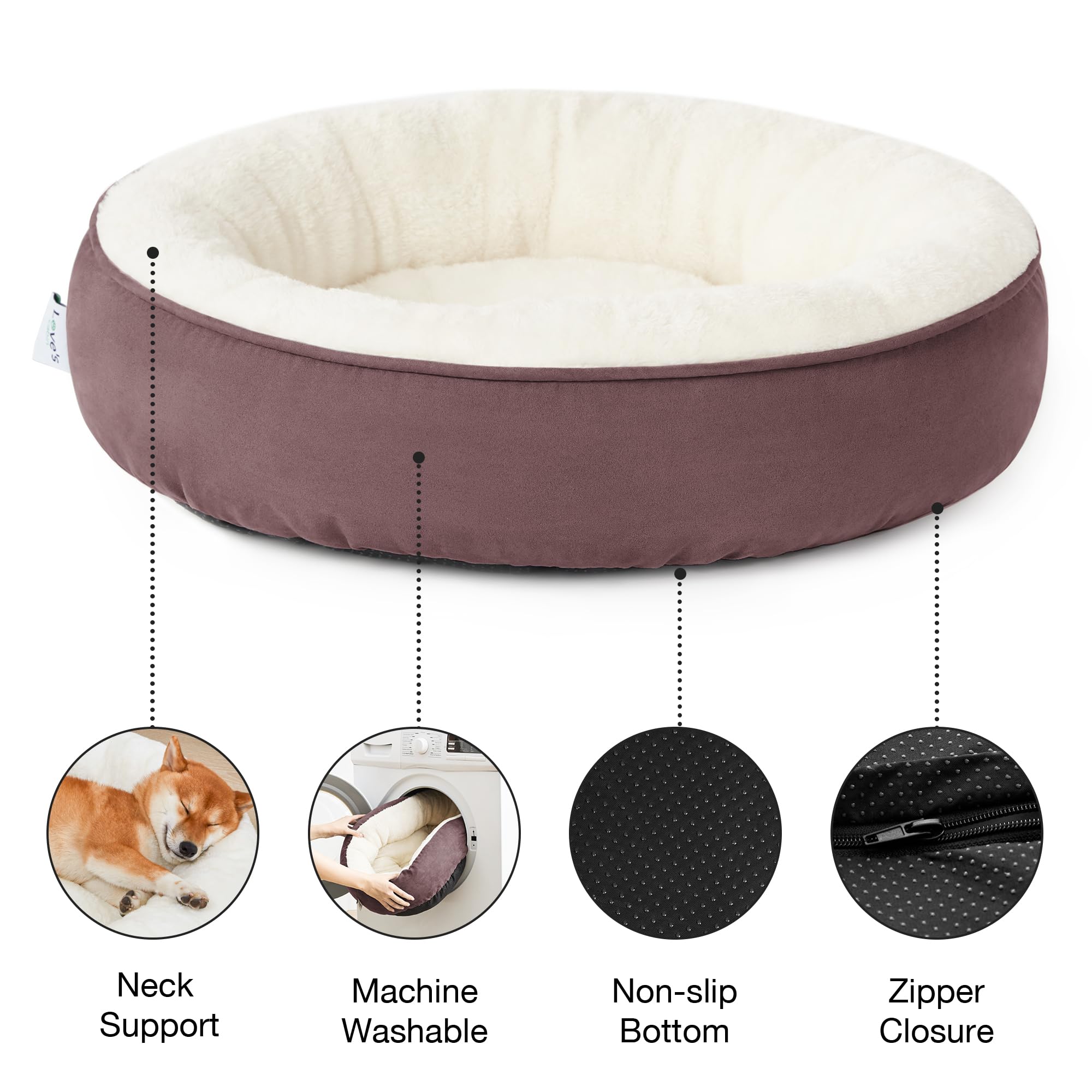 Love'S Cabin Donut Pet Bed, 25In, Burlwood, For Small Dogs & Cats, Soft Durable Fabric, Anti-Slip, Water-Resistant, Washable