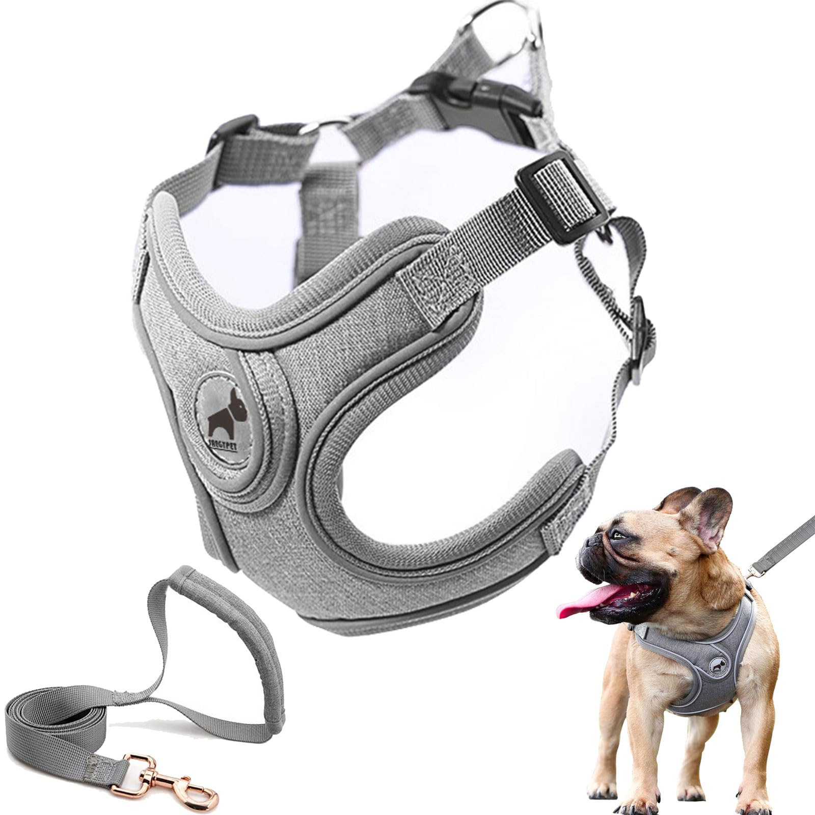 Dog Frenchie Harness with Leash Set, No Pull Adjustable Step in with Breathable Padded Vest Harness for Small Medium Large Dogs 