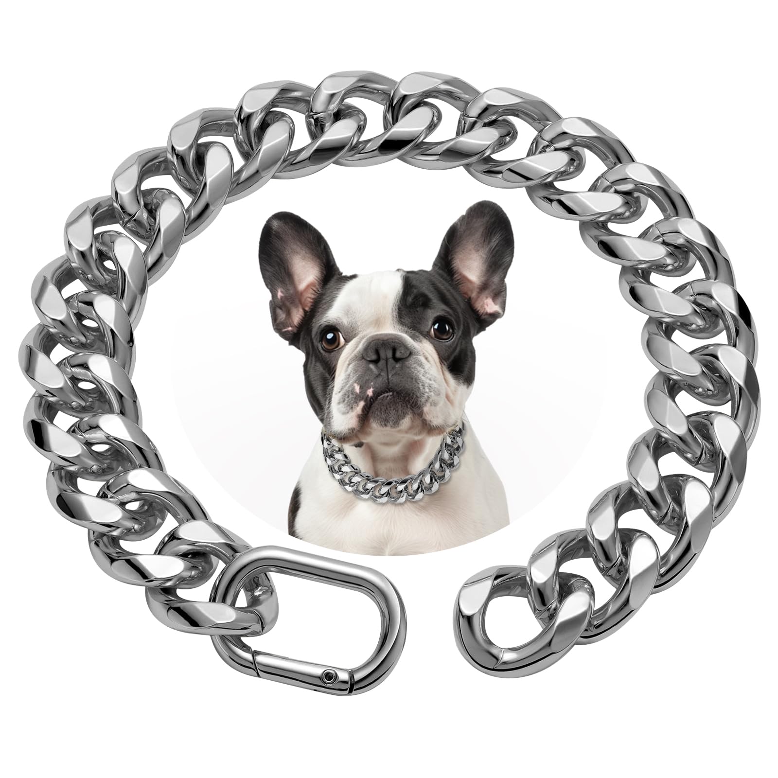 Woofuu 19Mm Heavy Duty Thick Cuban Link Dog Collar,Silver Dog Chain Collar For Small Dogs - 14 Inches Length Dog Necklace Collar