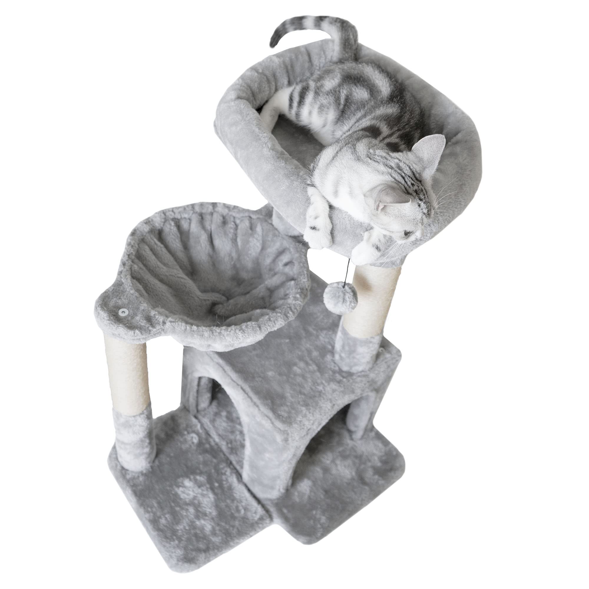 Pesofer Cat Tree, Small Cat Tower With Sisal Scratching Post And Hammock Light Gray