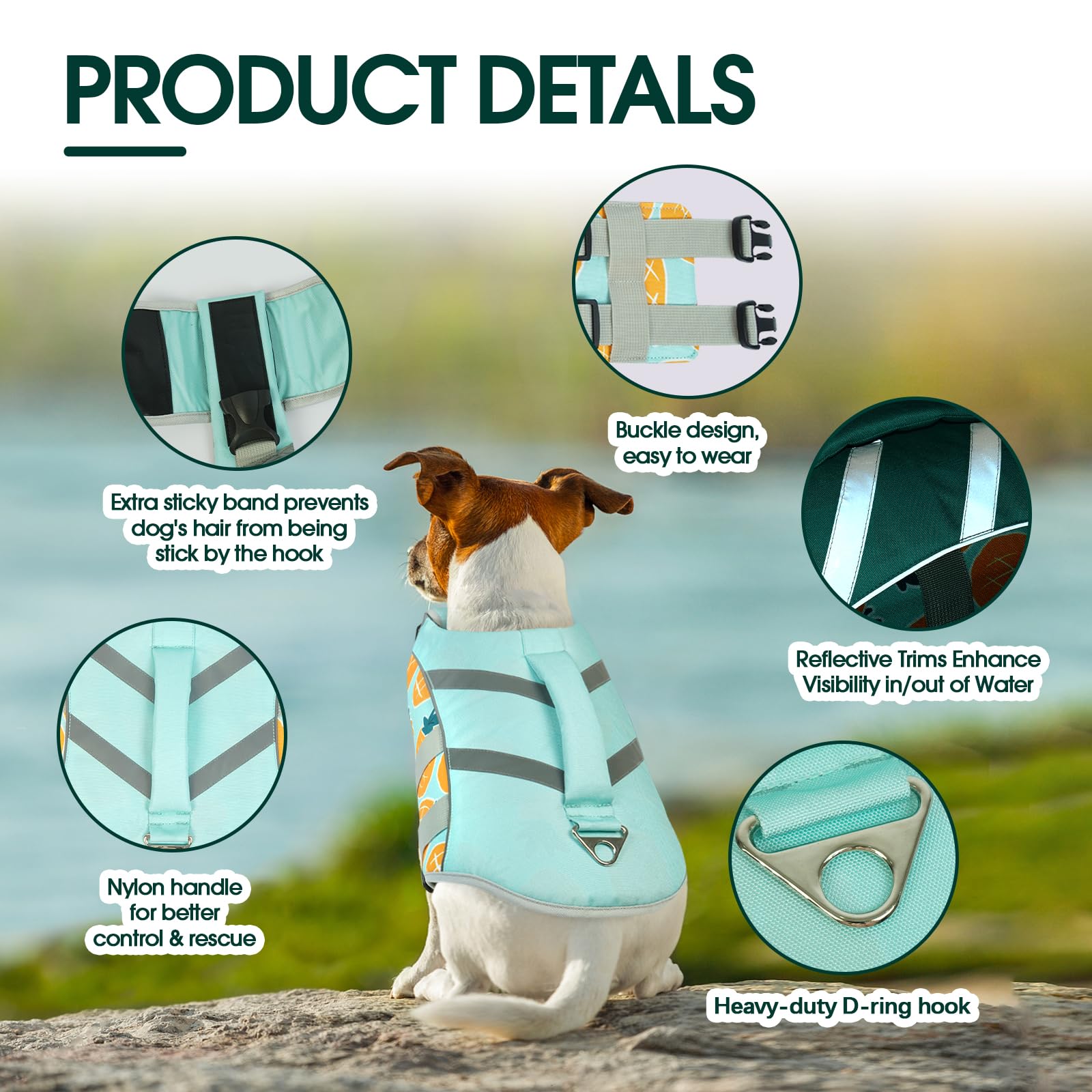 Kuoser Pineapple Small Dog Life Jacket, High Flotation, Reflective, Adjustable, Nylon, Xs, S (Chest Girth: 16.9-21.3')