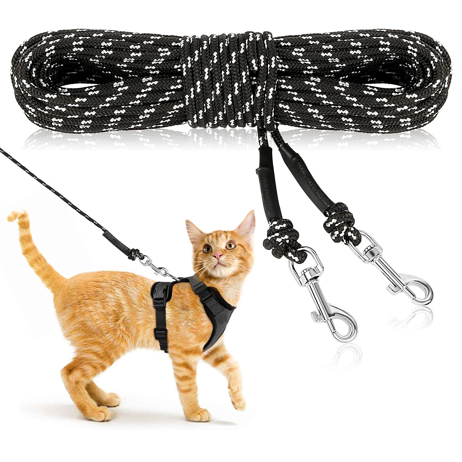 Rypet Reflective Cat Long Leash - 30 Ft Escape Proof Walking Leads Yard Long Lead Durable Safe Personalized Extender Leash Trani