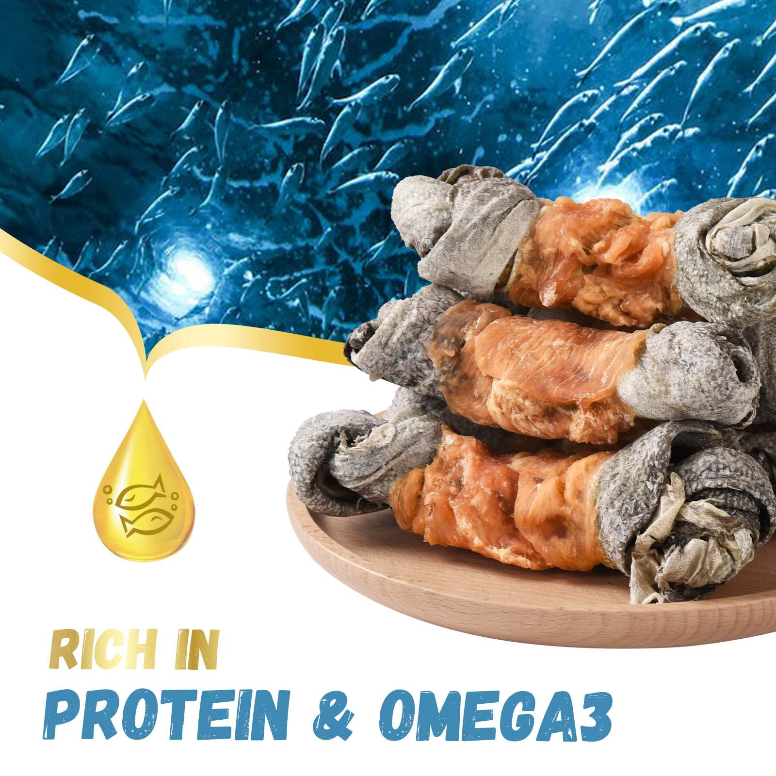 Pawmate Chicken Wrapped Cod Skin Knotted Bones-6.5, All-Natural Healthy Dog Chew Treats Fish Skin, Rich in Omega3 Protein 5-6 Pc