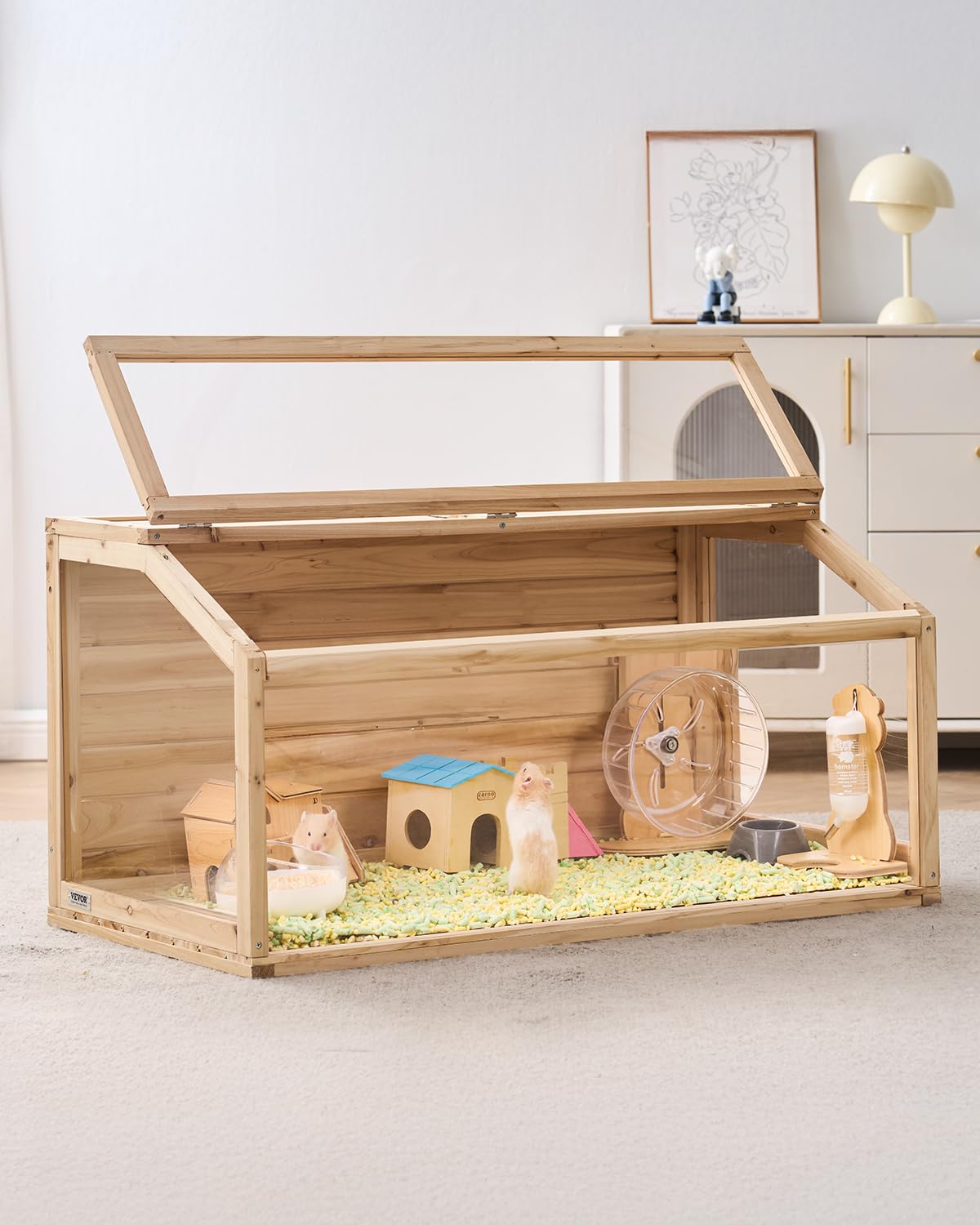 VEVOR Wooden Hamster Cage, 270 Viewing Hamster Habitat, 48 x 20 x 20in, Dwarf Hamster Cages with Openable Top, Ventilated Small 