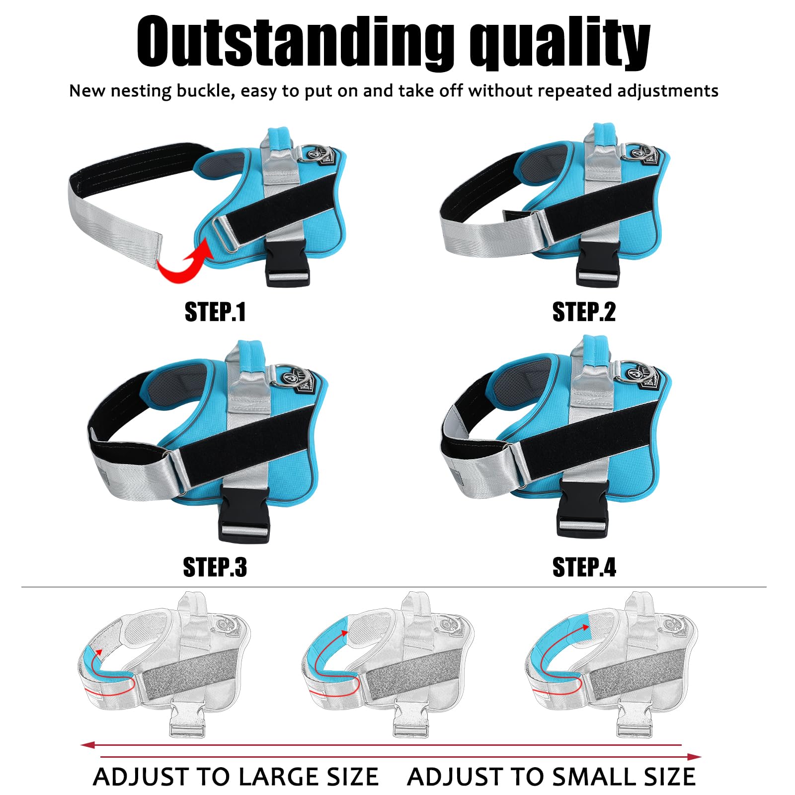Bolux Dog Harness, No-Pull Reflective Dog Vest, Breathable Adjustable Pet Harness With Handle For Outdoor Walking - No More Pulling, Tugging Or Choking (Oceanicblue, X-Small (Pack Of 1))