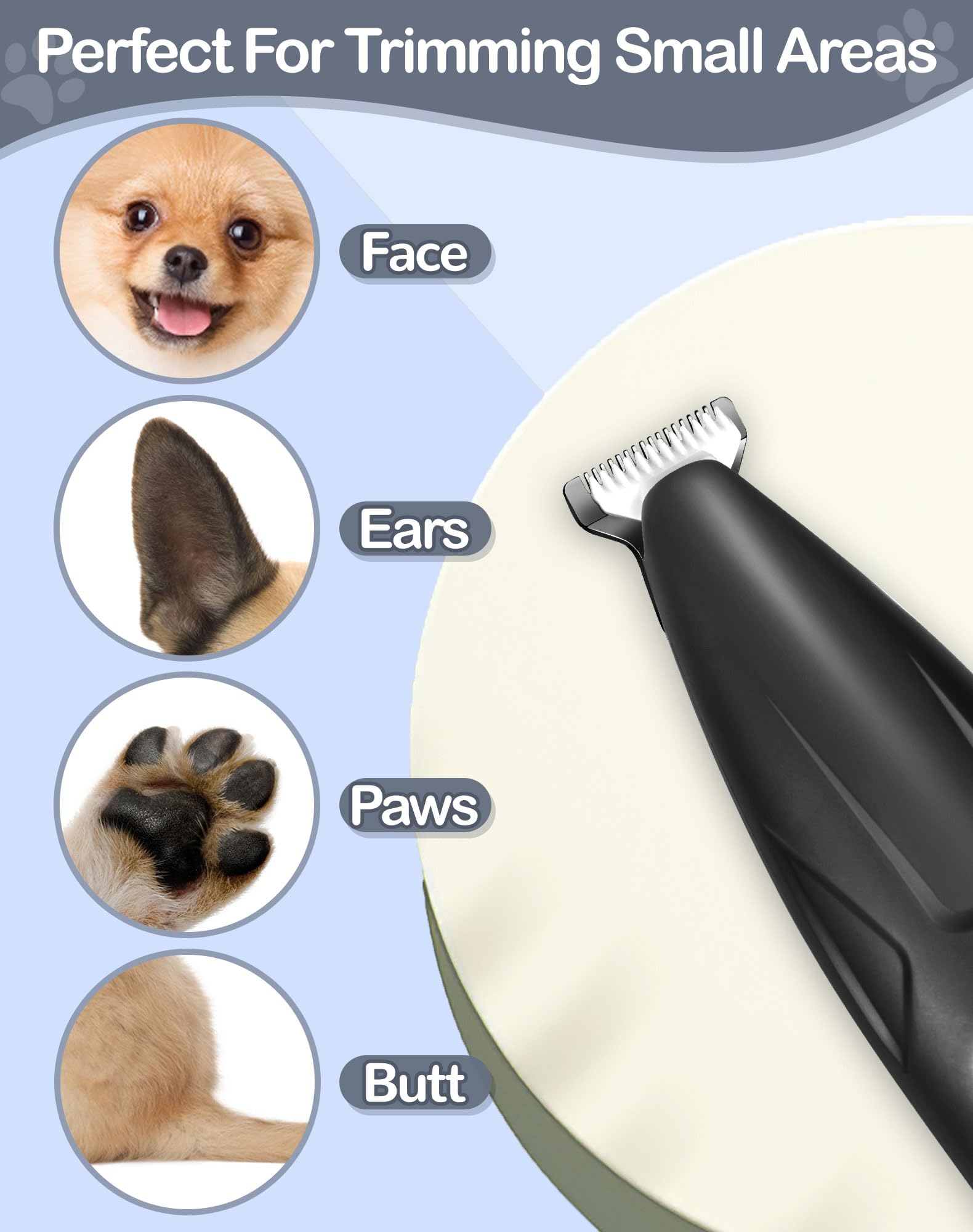 LEYOUFU Dog Clippers for Grooming, 2 Speed Low Noise Cordless Dog Paw Trimmer, Rechargeable Small Pet Hair Trimmer for Grooming,