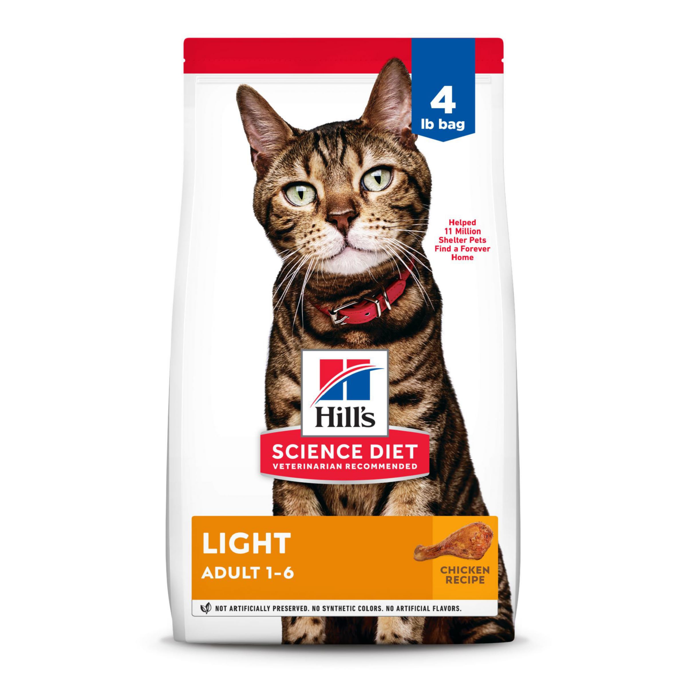 Hills Science Diet Light, Adult 1-6, Weight Management Support, Dry Cat Food, Chicken Recipe, 4 lb Bag