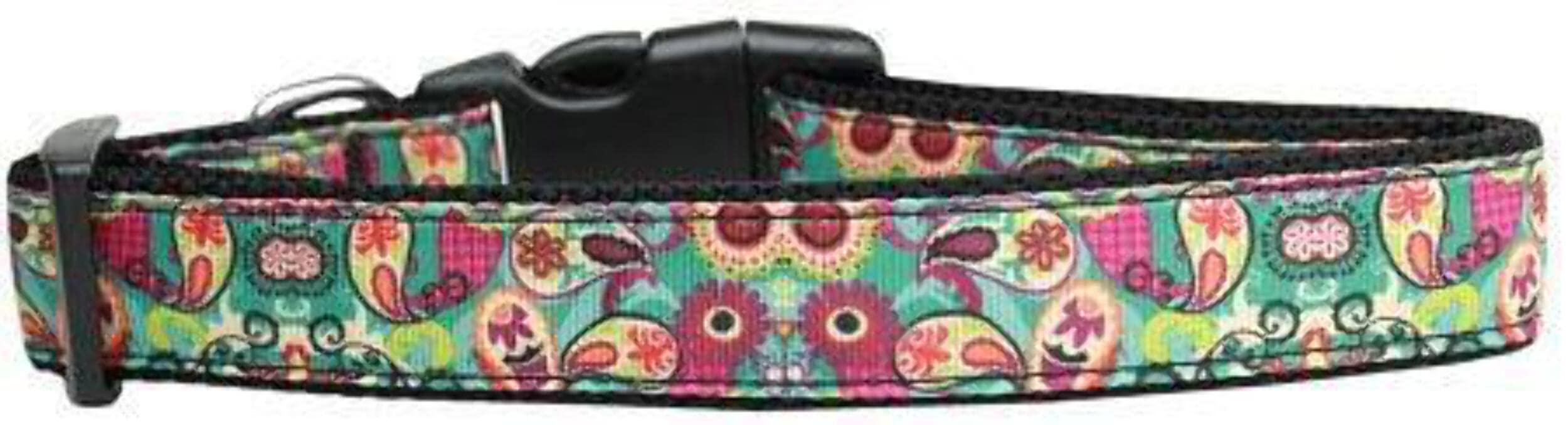 Pet Dog & Cat Nylon Collar or Leash, "Turquoise Paisley" MD Narrow Collar