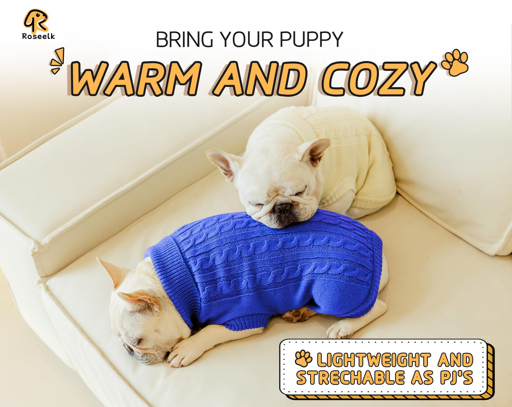 Roseelk 2 Pack Dog Sweater Large Size Dog - Extra Large Breed Warm Clothes Xlarge Dogs Sweaters, Turtleneck Pullover Design For Boy Girl Pet, Labrador Retriever Rottweilers Pitbulls (3Xl, Blue, White)