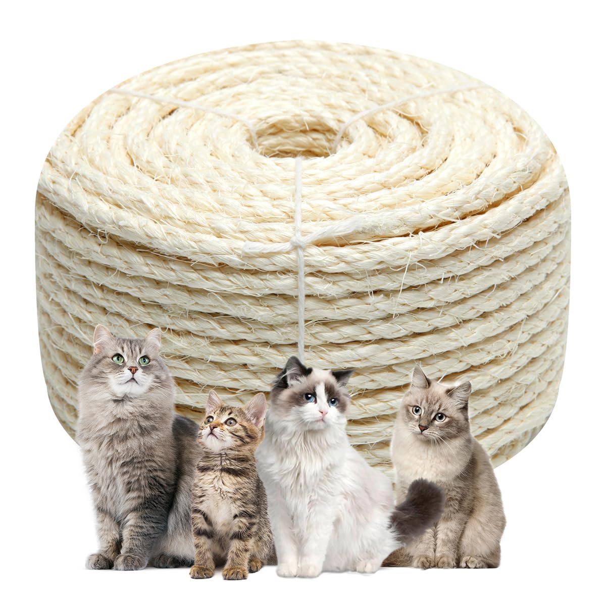 Green Sisal Rope 1/4 Inch By 65-Feet For Cat Scratching Post Tree Tower Replacement Repair And Replace, Diy Hemp Twine Rope For 
