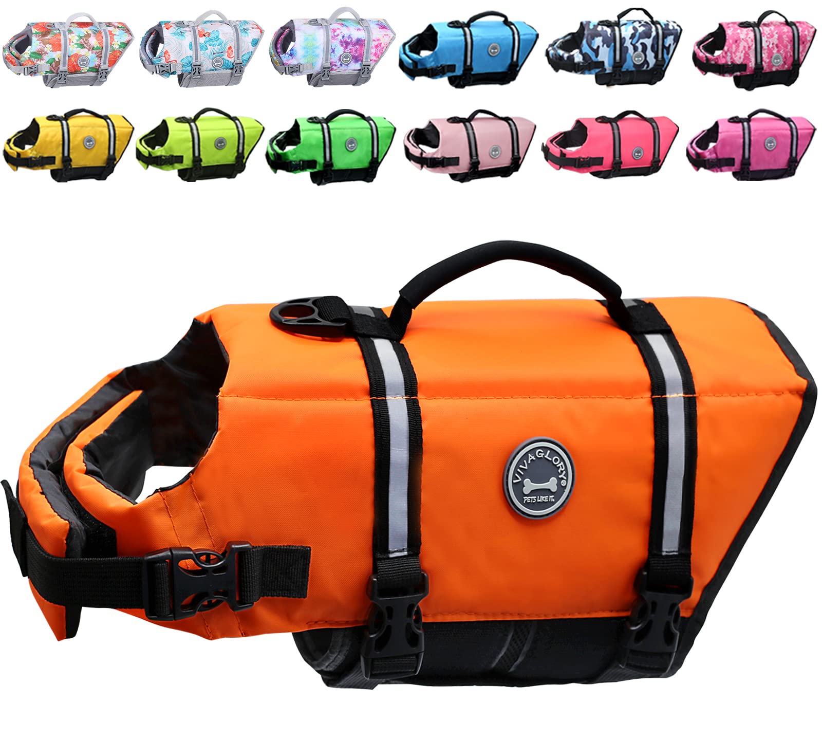 Vivaglory Ripstop Dog Life Jacket For Small Medium Large Dogs Boating, Dog Swimming Vest With Enhanced Buoyancy & Visibility, Br