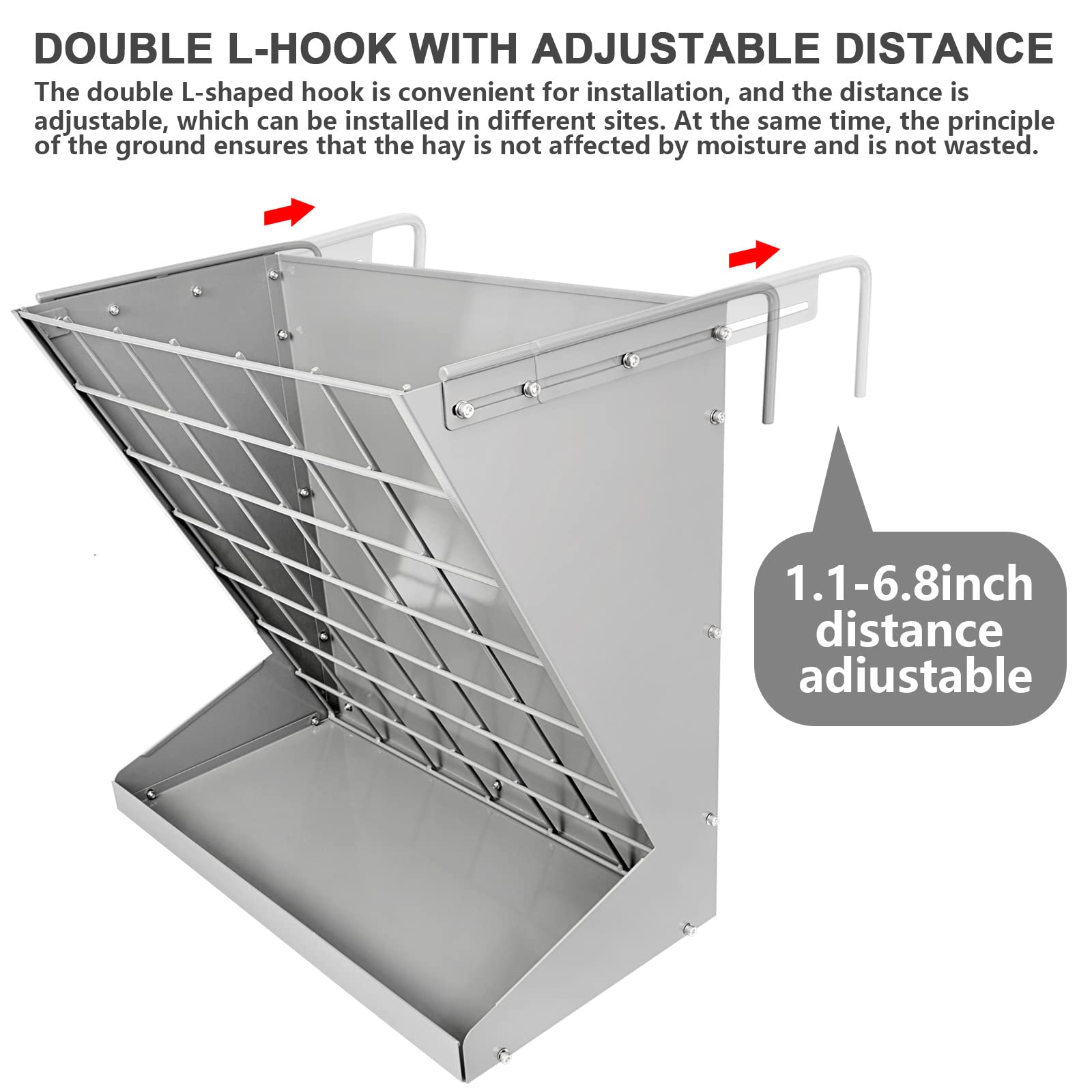 YXJSTO Wall Mount Hay Rack, Heavy-Duty Galvanized Metal 2 in 1 Hay and Grain Feeder, Livestock Feeder with Adjustable Distance,