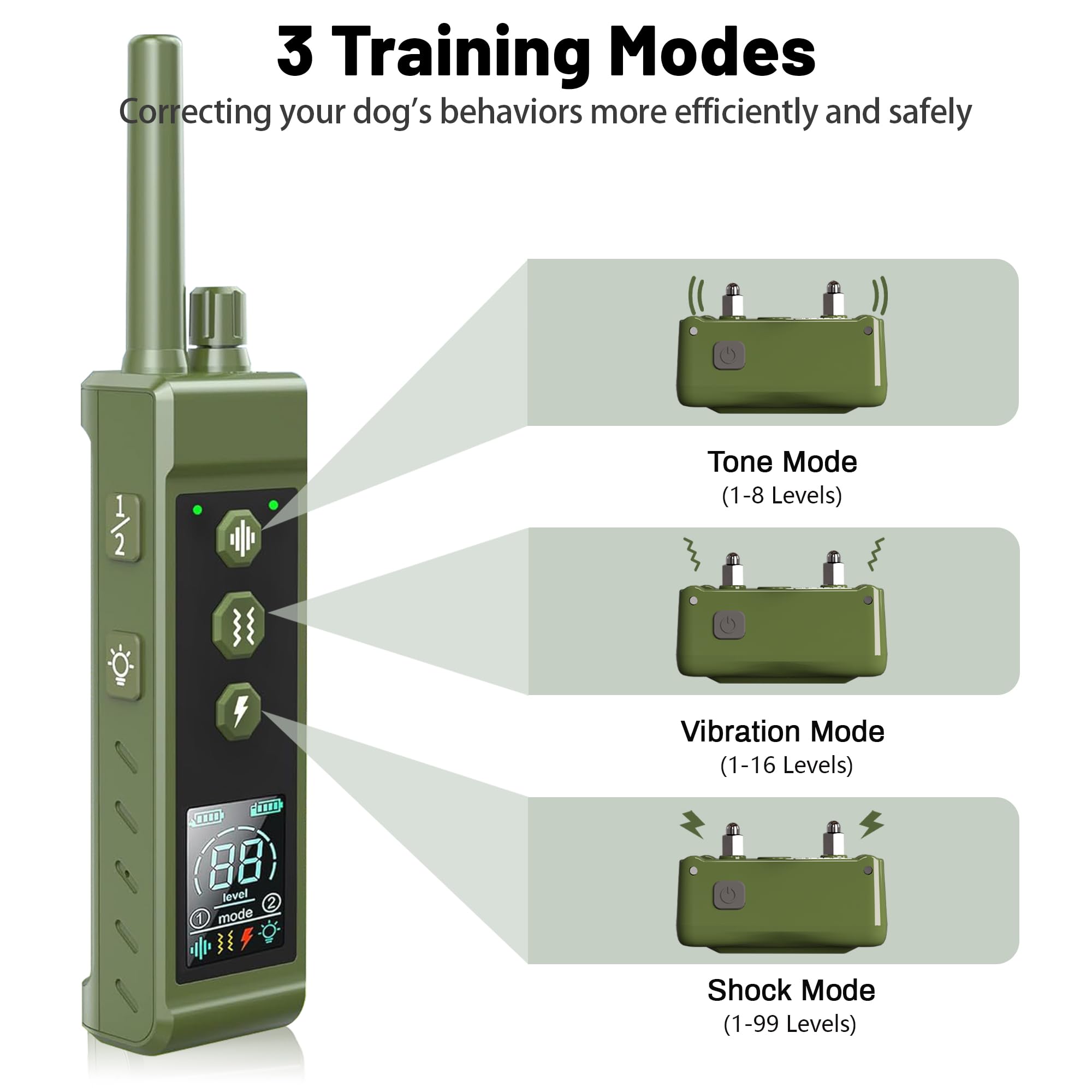 JMZDS&JL Shock Collar for Dogs - 4265ft Waterproof Training Collar, Rechargeable Remote, Vibration, Safe Shock, Green