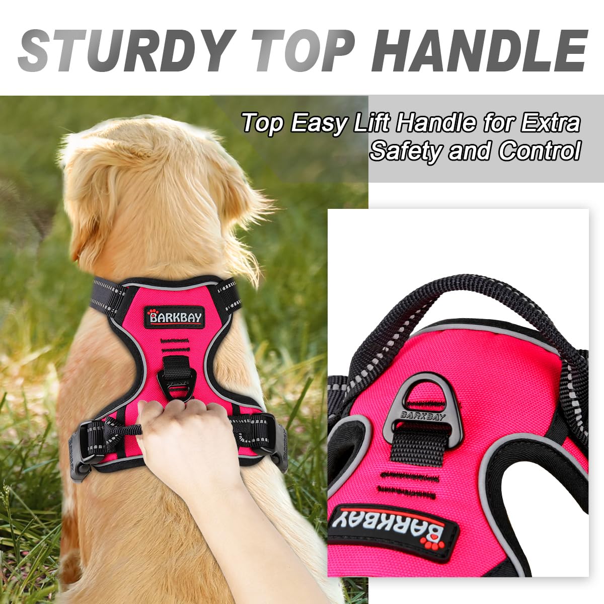 Barkbay No Pull Dog Harness Front Clip Heavy Duty Reflective Easy Control Handle For Large Dog Walking(Pink,S)
