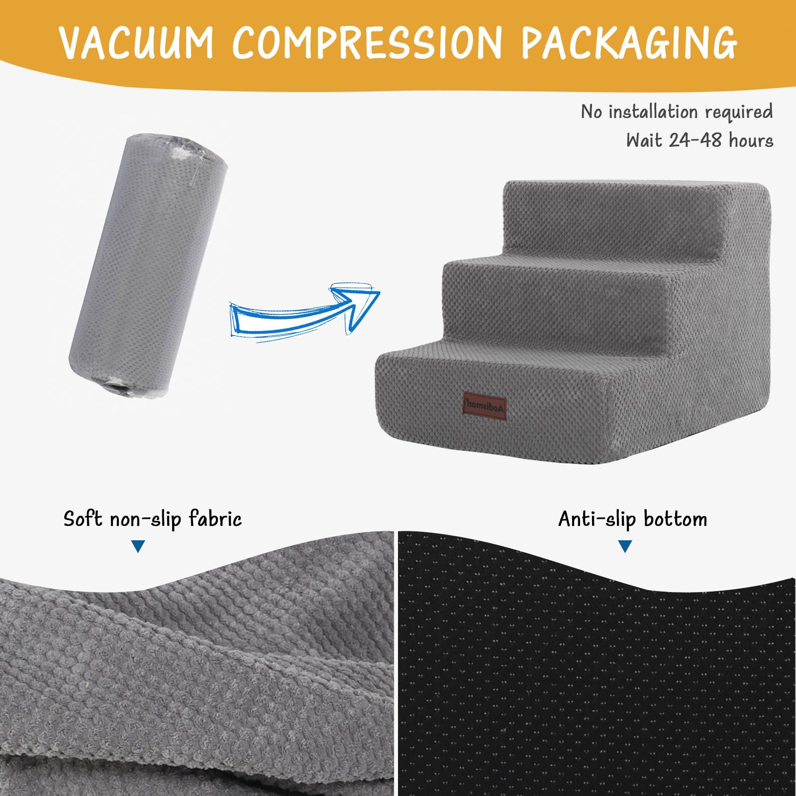 Dog Steps For Small Dog, 3-Step Dog Stairs For High Beds And Couch, Non-Slip Pet Stairs For Small Dogs And Cats,Dog Bed Stairs, Grey, 3/4/5 Steps