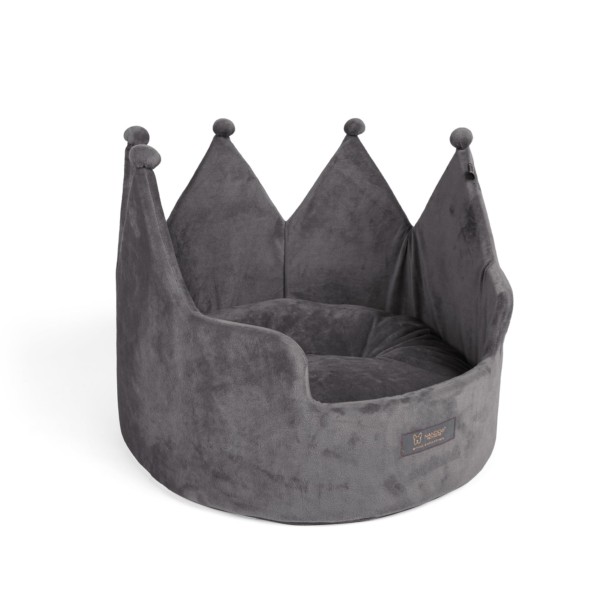 Nandog Crown Cozy Round Bed In Dark Gray - Ultra Soft Micro Plush Fabric - Washable, Crate-Compatible & Perfect For Small Dogs &