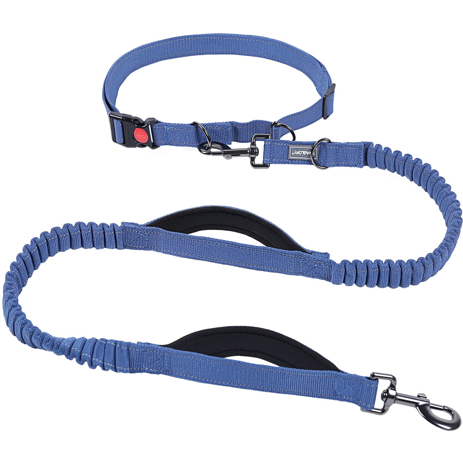 Vivaglory Hands Free Dog Leash With Dual Advanced Anti-Shock Bungees And Padded Handles, Reflective Waist Running Leash With Adjustable Belt For Training Jogging For Medium Large Dogs, Navy Blue/Black