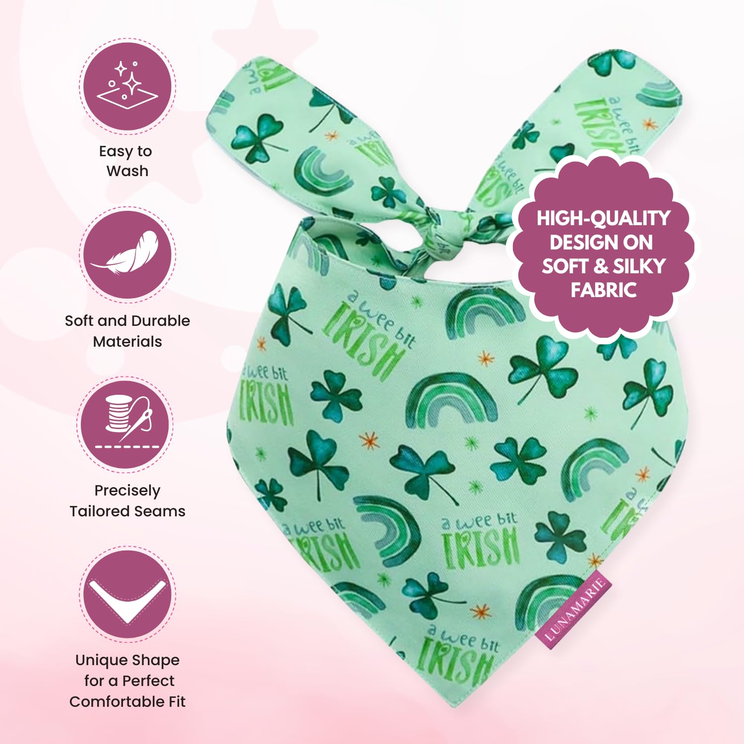 Lunamarie - Luxury Pet Birthday Bandanas -Premium & Silky Poly Fabric | 100% Handmade | Custom Shape Dual Layered (A Wee Bit Iri