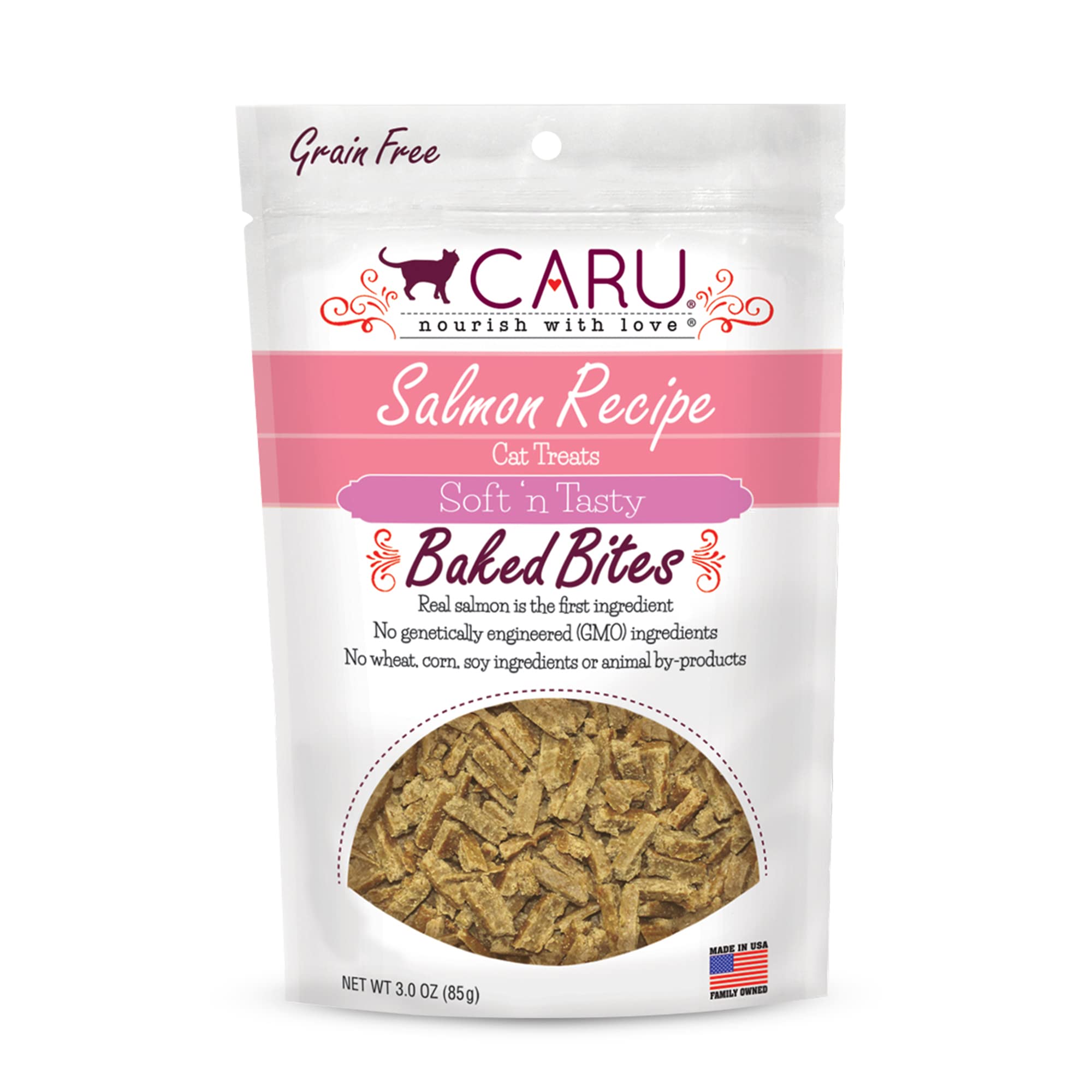 CARU - Soft n Tasty Baked Bites - Salmon Bites Cat Treats - Flavorful All-Natural Treats - 3 oz.