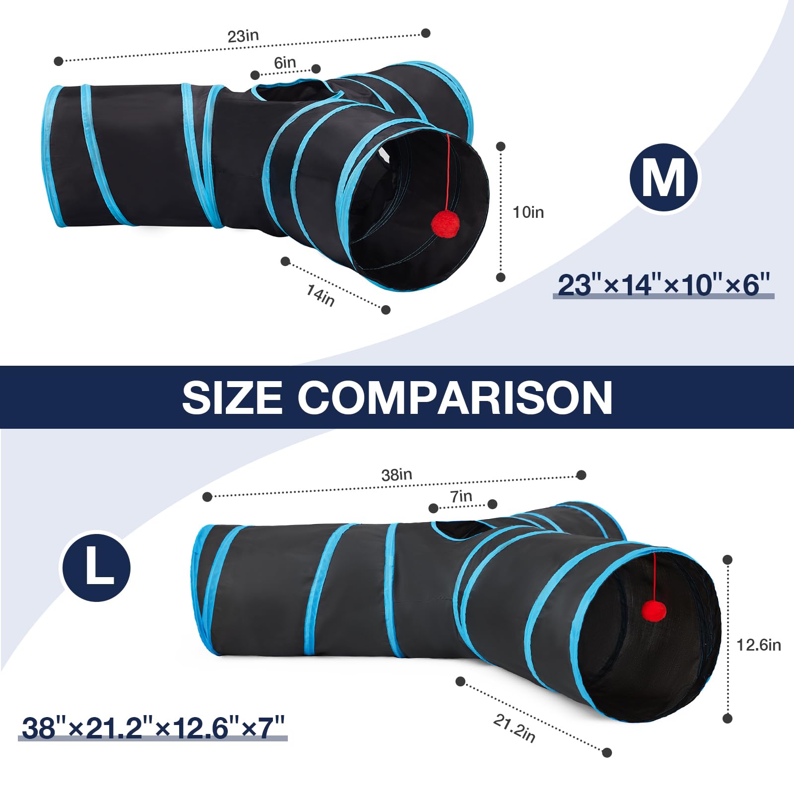Tempcore Pet Cat Tunnel Tube Cat Toys 3 Way Collapsible, Cat Tunnels For Indoor Cats，Kitty Tunnel Bored Cat Pet Toys Peek Hole Toy Ball Cat, Puppy, Kitty, Kitten, Rabbit Blue Large Size