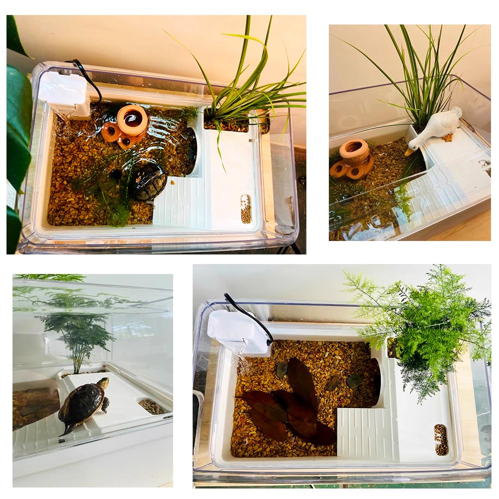 Flushbay Turtle Tank With Basking Platform Multi-Functional Areas Acrylic Turtle Aquarium Tank With 360 Panoramic View For Turtl