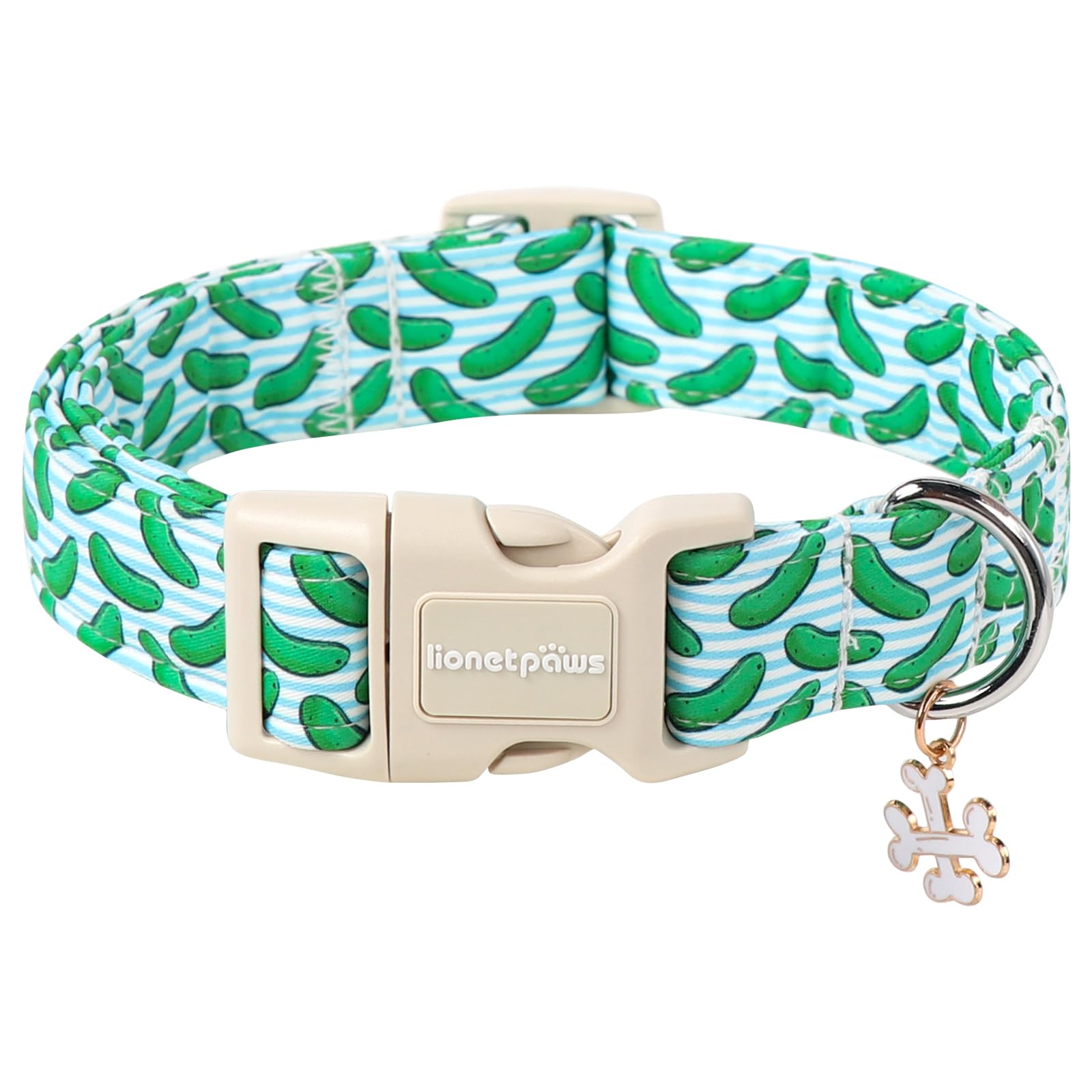 Lionet Paws Summer Dog Collar- Cute Cucumbers Dog Collars With Plastic Buckle,Blue Stripe Light Adjustable Dog Collars For Small