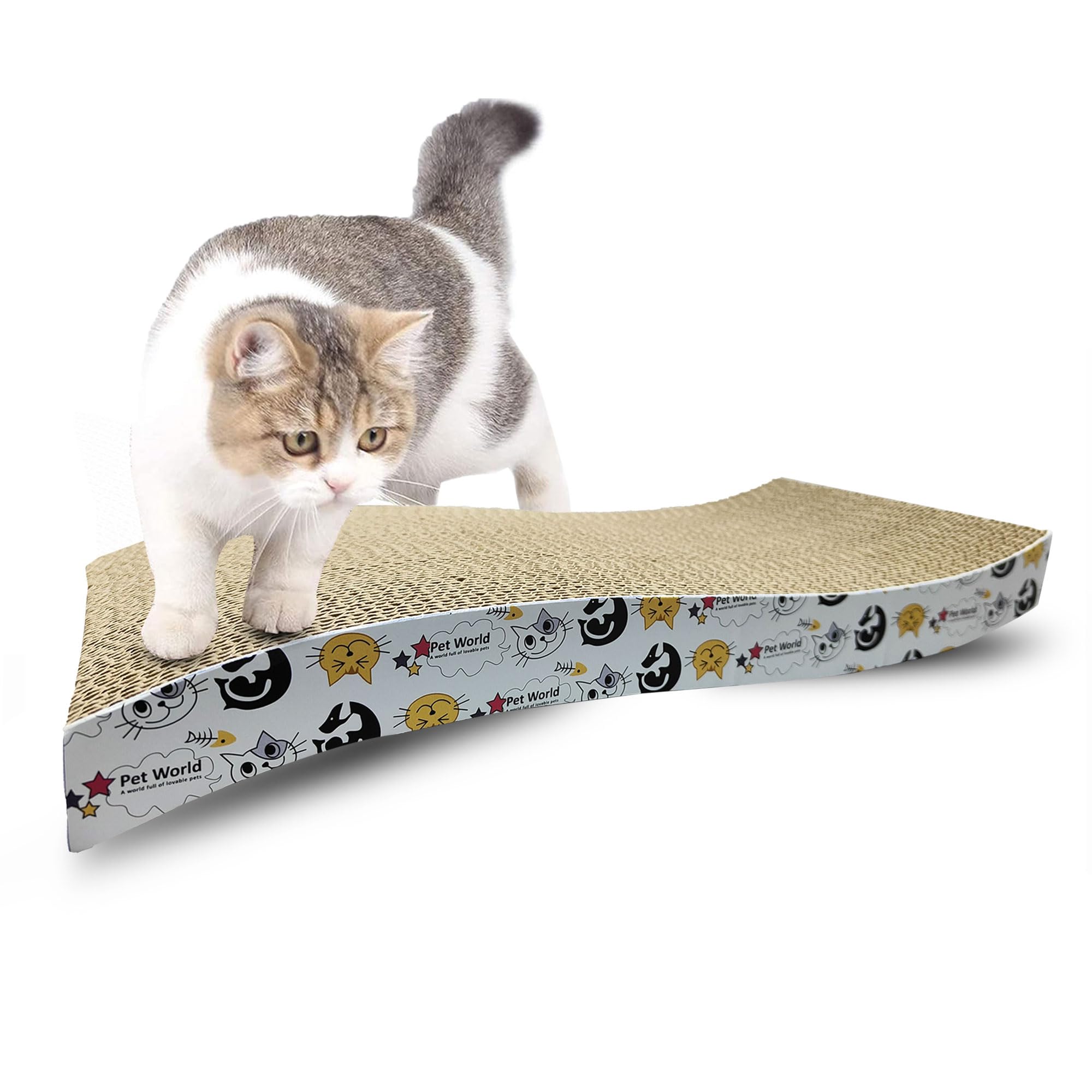 Pet World Cat Scratcher, A 2In1 Reversible Scratching Pad Recyclable Corrugated Scratch Toy With Wave Shape & 10Ml Catnip Cat 