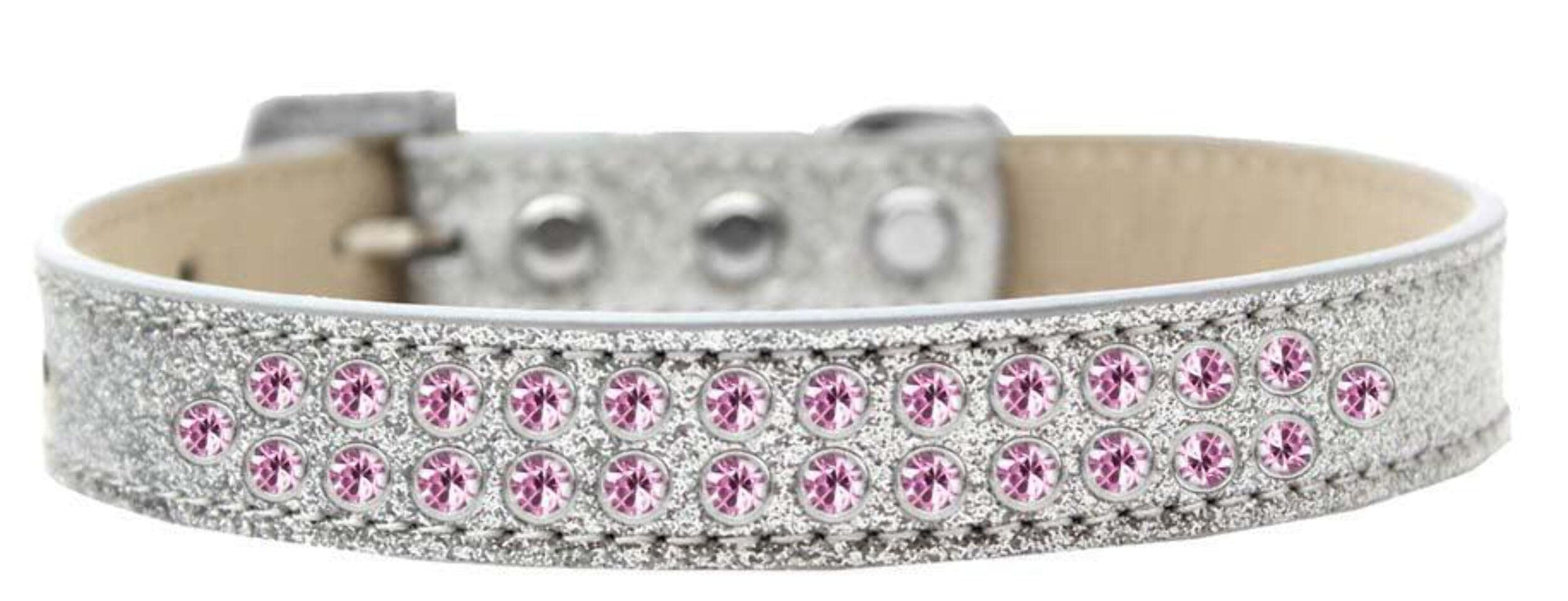 Mirage Pet Products Two Row Light Pink Crystal Aqua Dog Collar, Size 20