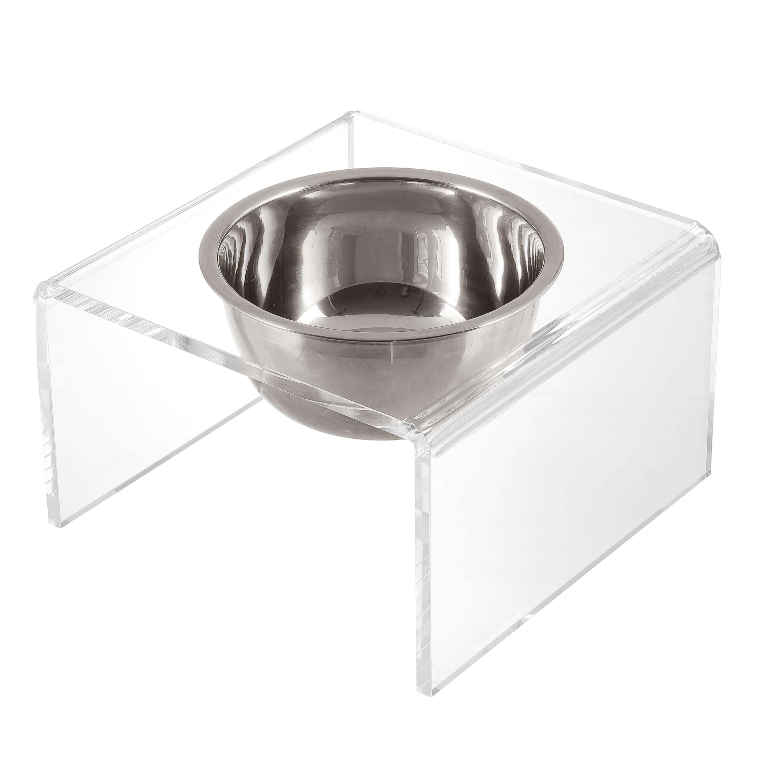 The LICKER Store DBL2002A Keaton 5 Small/Medium Modern Acrylic Rectangular Elevated Pet Feeder with 20oz 1-Stainless Steel Bowl,