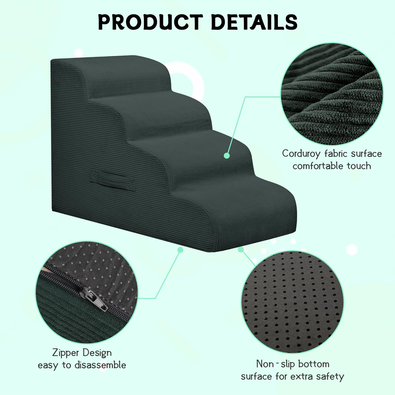 Mesa Lemon Dog Stairs Steps For High Bed, 3 Steps Pet Steps For Small Dogs Non-Slip Removable Washable Cover Ramp For Indoor Out
