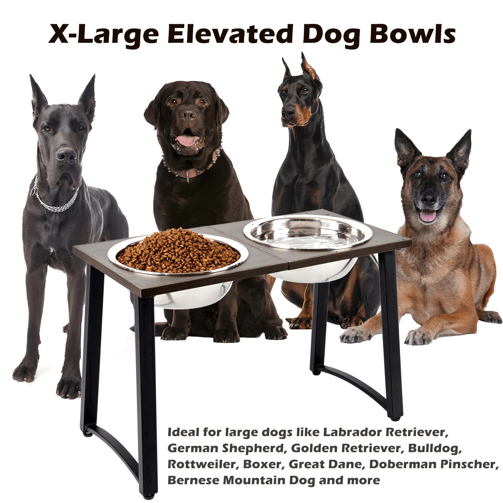 ADENGL Elevated Dog Bowls Set - 16" Tall Feeder with 2×3000ML Stainless Steel Bowls for X-Large Dogs, Coffee-Slow Feeder, Heavy-Duty