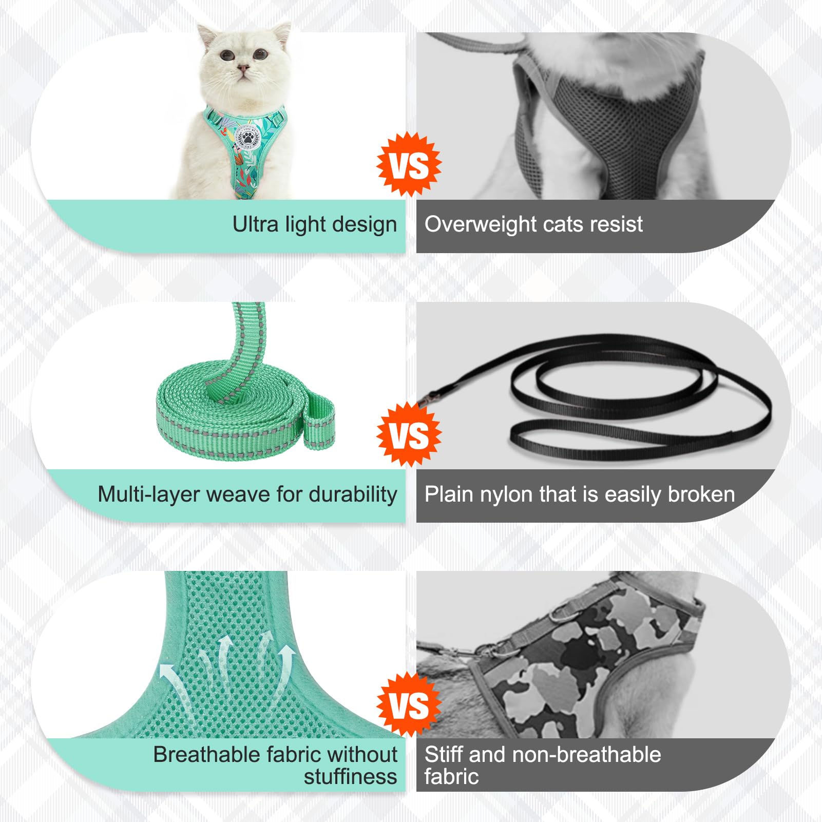BEAUTYZOO Cat Harness and Leash Set for Walking Escape Proof, Neck Release Adjustable Harnesses for Kitten Puppy Small Medium La
