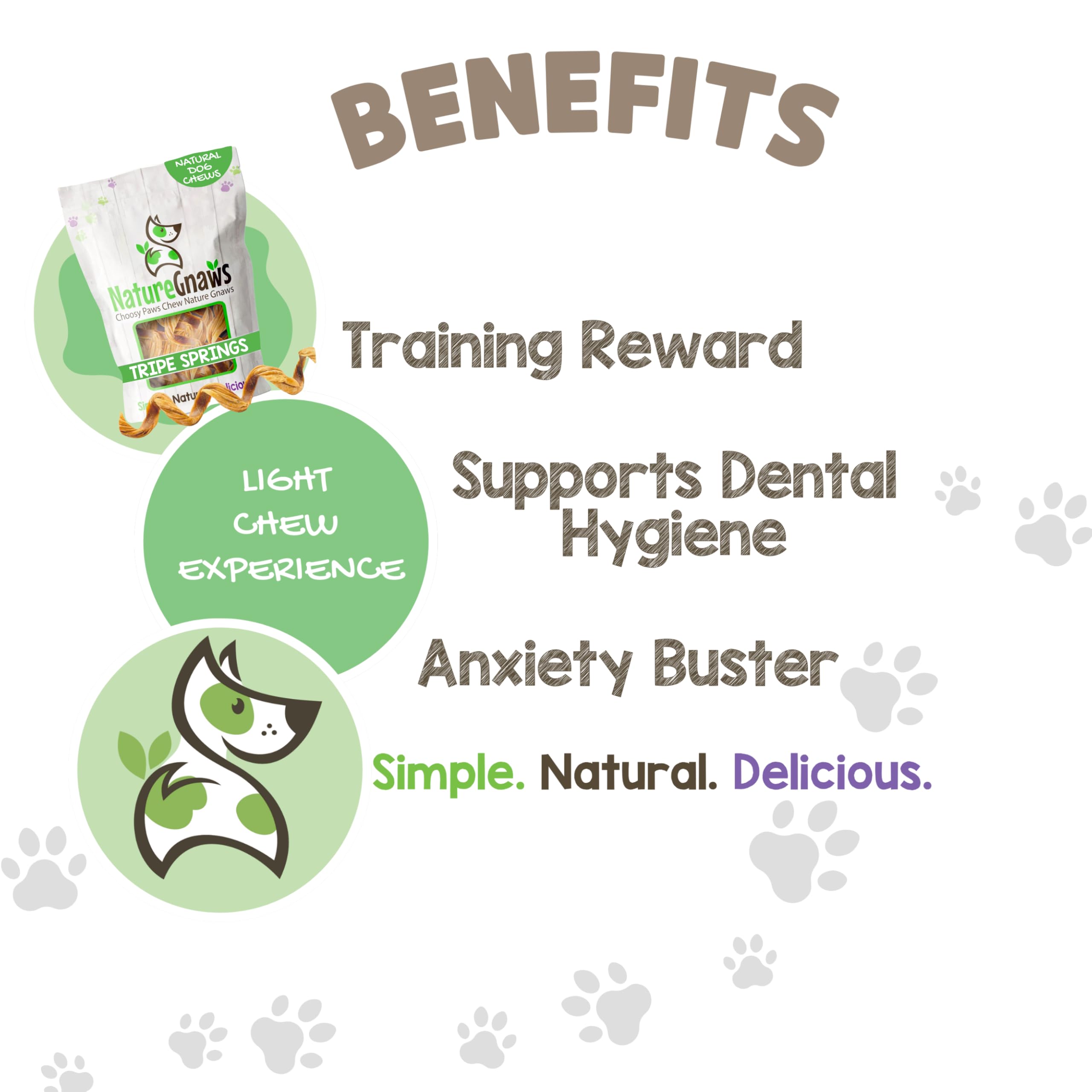Nature Gnaws Tripe Twist Springs for Dogs - Premium Natural Beef Dog Treats - Simple Single Ingredient Crunchy Dog Chews - Train