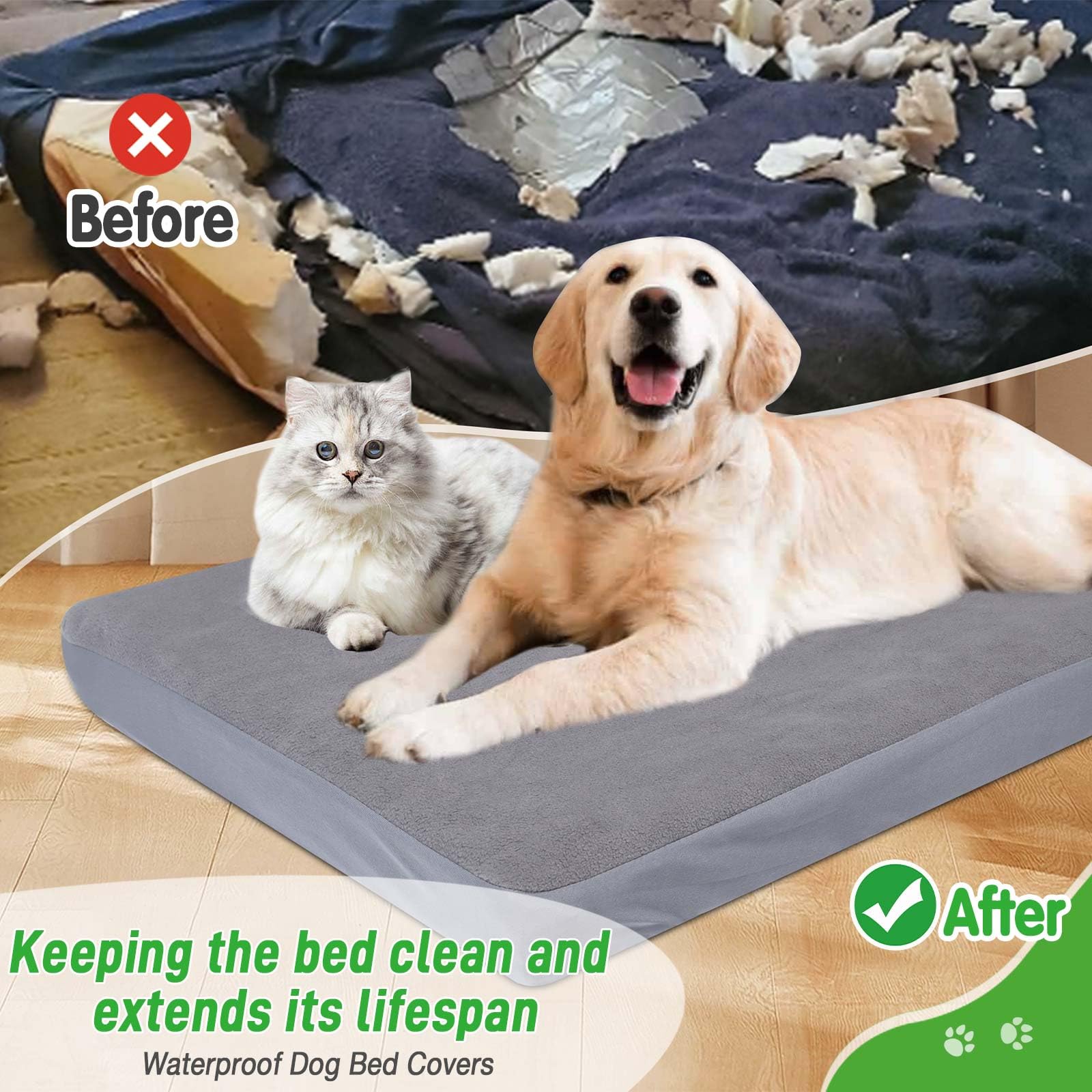 Dog Bed Covers Replacement Waterproof for Dog Bedding Washable Grey 2 Pack 35'' x 44'' XL