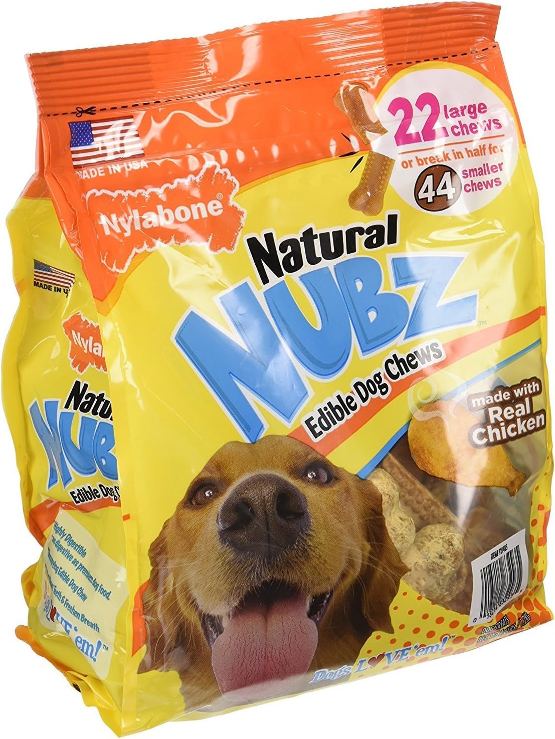 Nylabone Natural Nubz Edible Dog Chews Value Pack of 66ct. / 7.8 lbs. Total (3 x 2.6 lb / 22 ct Bags)