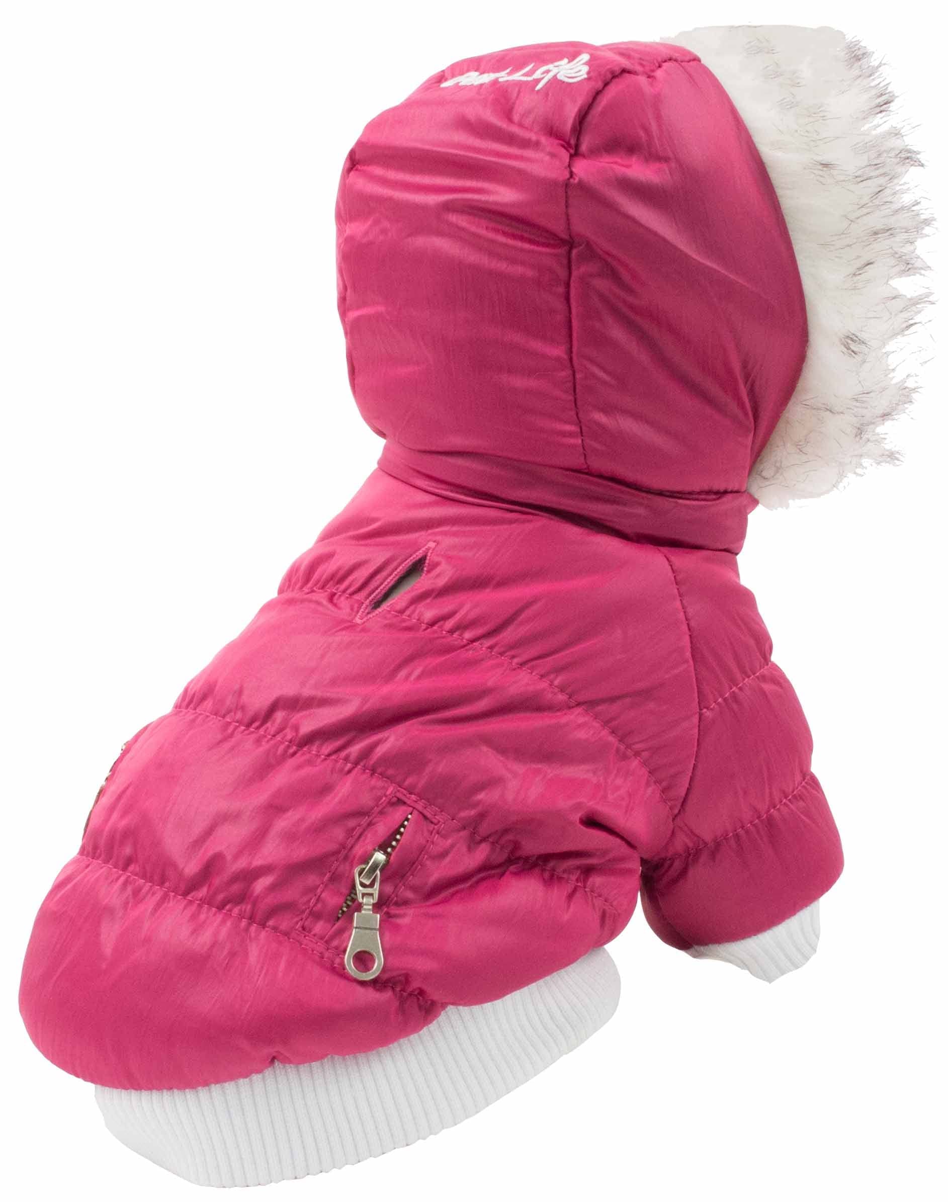 PET LIFE Classic Metallic Fashion Pet Dog Coat Jacket Parka w/ 3M Insulation and Removable Hood, Small, Metallic Pink