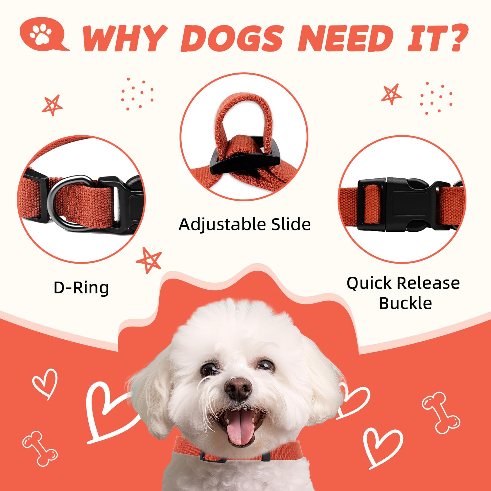 Pawhuggies Orange Dog Collar For Large Dog, Breathable, Anti-Odor & Soft, Comfortable For Sensitive Skin Puppies, 90% Bamboo Ray