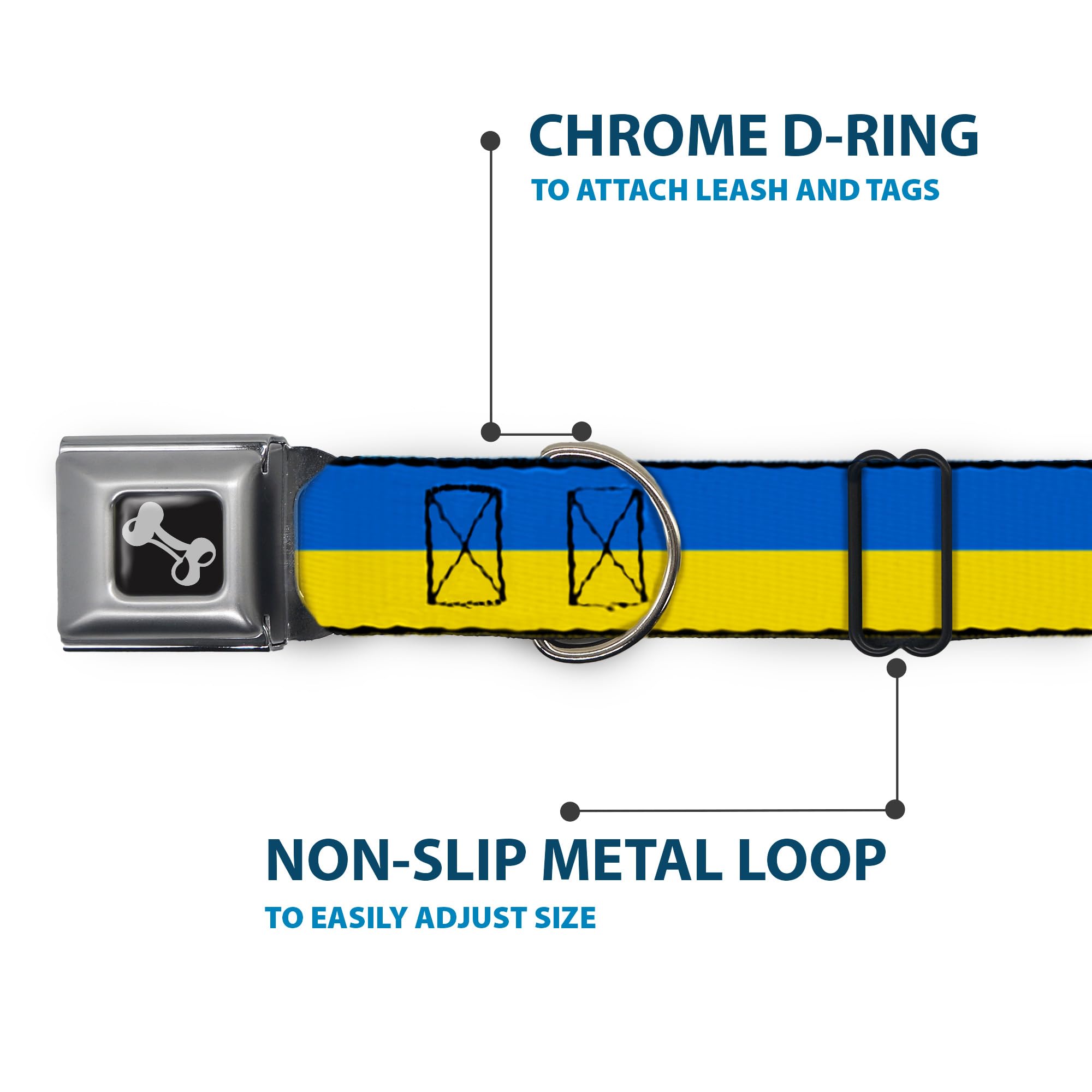 Dog Collar Seatbelt Buckle Ukraine Flag Continuous 18 To 32 Inches 1.5 Inch Wide