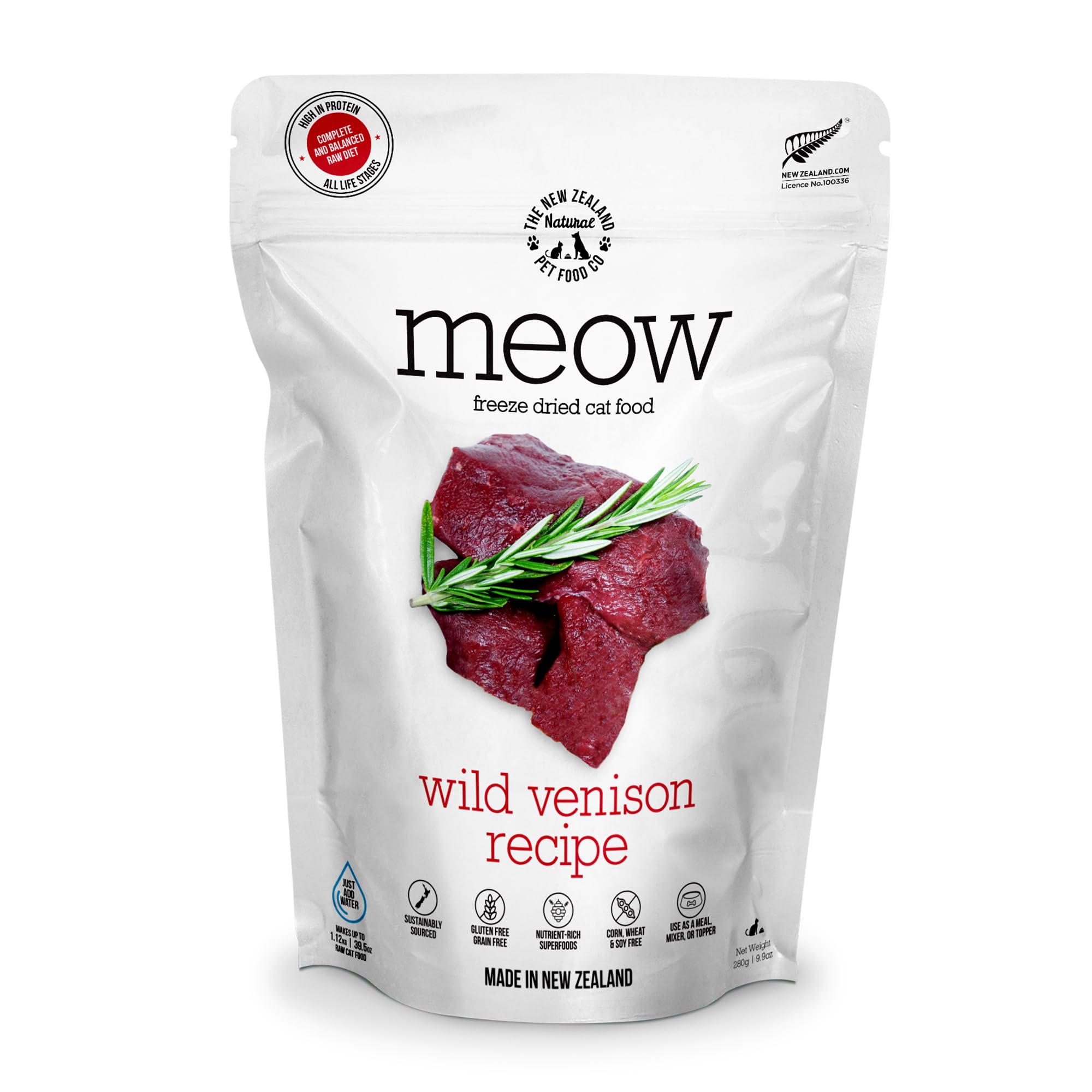 The New Zealand Natural Pet Food Co. Meow Freeze Dried Cat Food - Wild Venison Recipe, High Protein Treats, Meals & Toppers, Dry