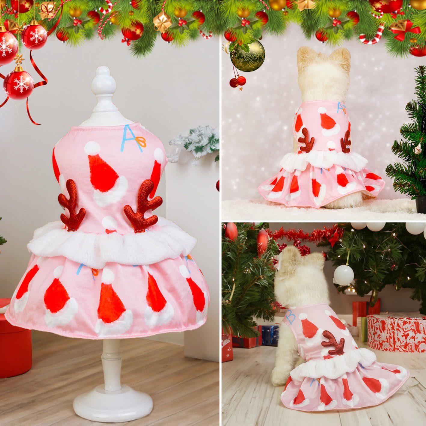 Otunrues Dog Christmas Dress Dog Christmas Outfit Dog Dresses With Elk Antlers Velvet Girl Dog Christmas Holiday Party Dress Lig