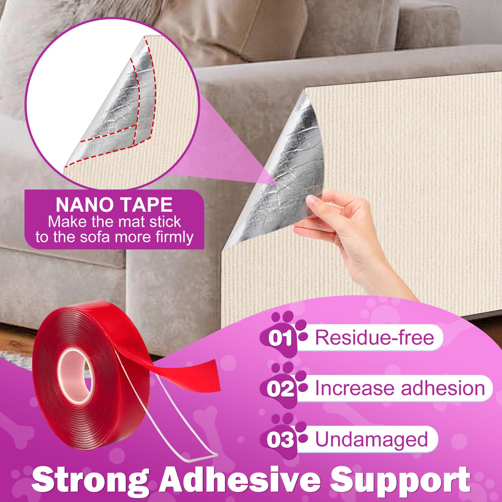 Enonci Anti Cat Scratch Couch Furniture Protector, 78.7X15.8 Wall Corner Scratcher Pads Mat, Diy Climbing Scratching Carpet Post