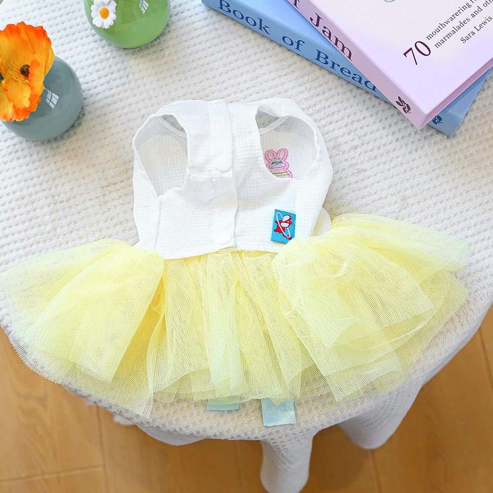 Anelekor Dog Easter Outfit With Embroidered Bunny Patterns And Cute Pompom Holiday Puppy Dress Bow Small Dog Tutu Cat Apparel Fa