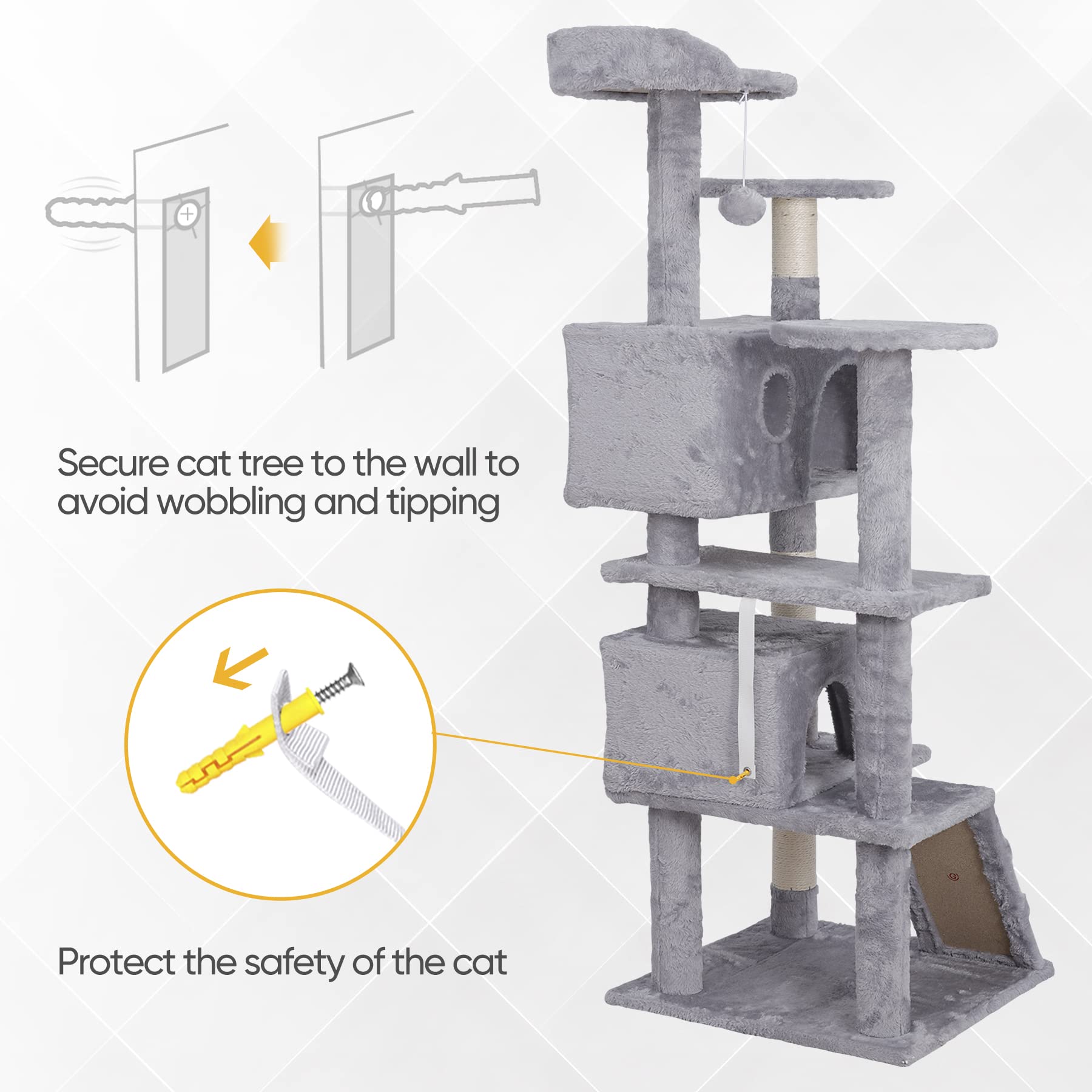 Epetlover 54-Inch Cat Tree Multi-Level Condo Tower Bed Furniture Kitten Play House With Scratching Posts